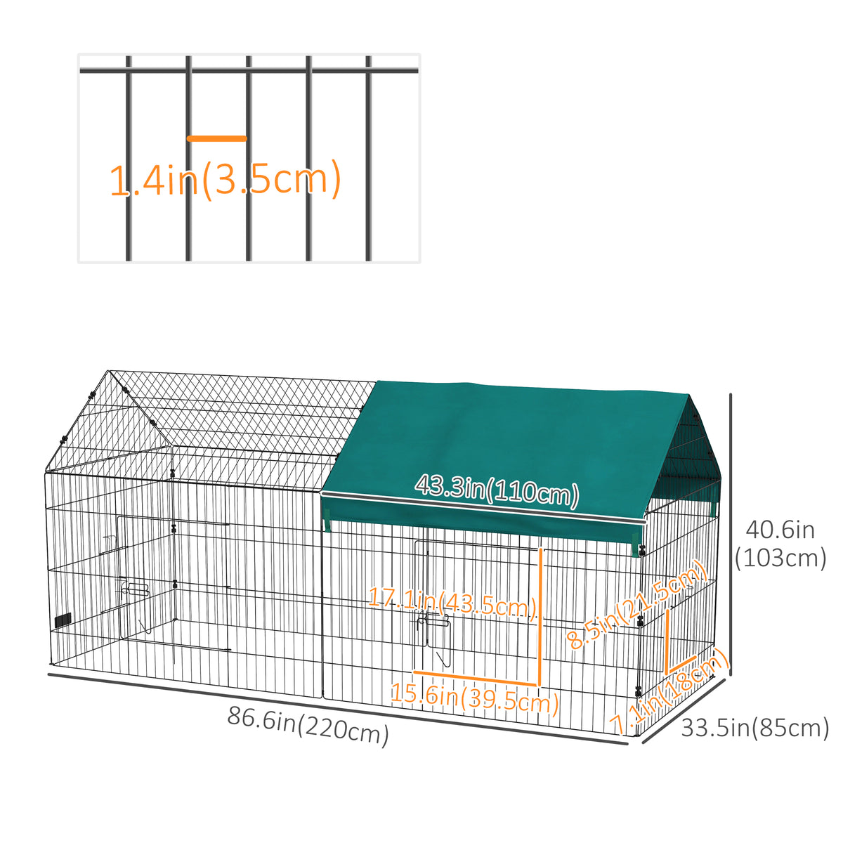 87" Small Animal Cage with UV Shade Roof - Green Steel Wire-Small Animals-DECOROLALA