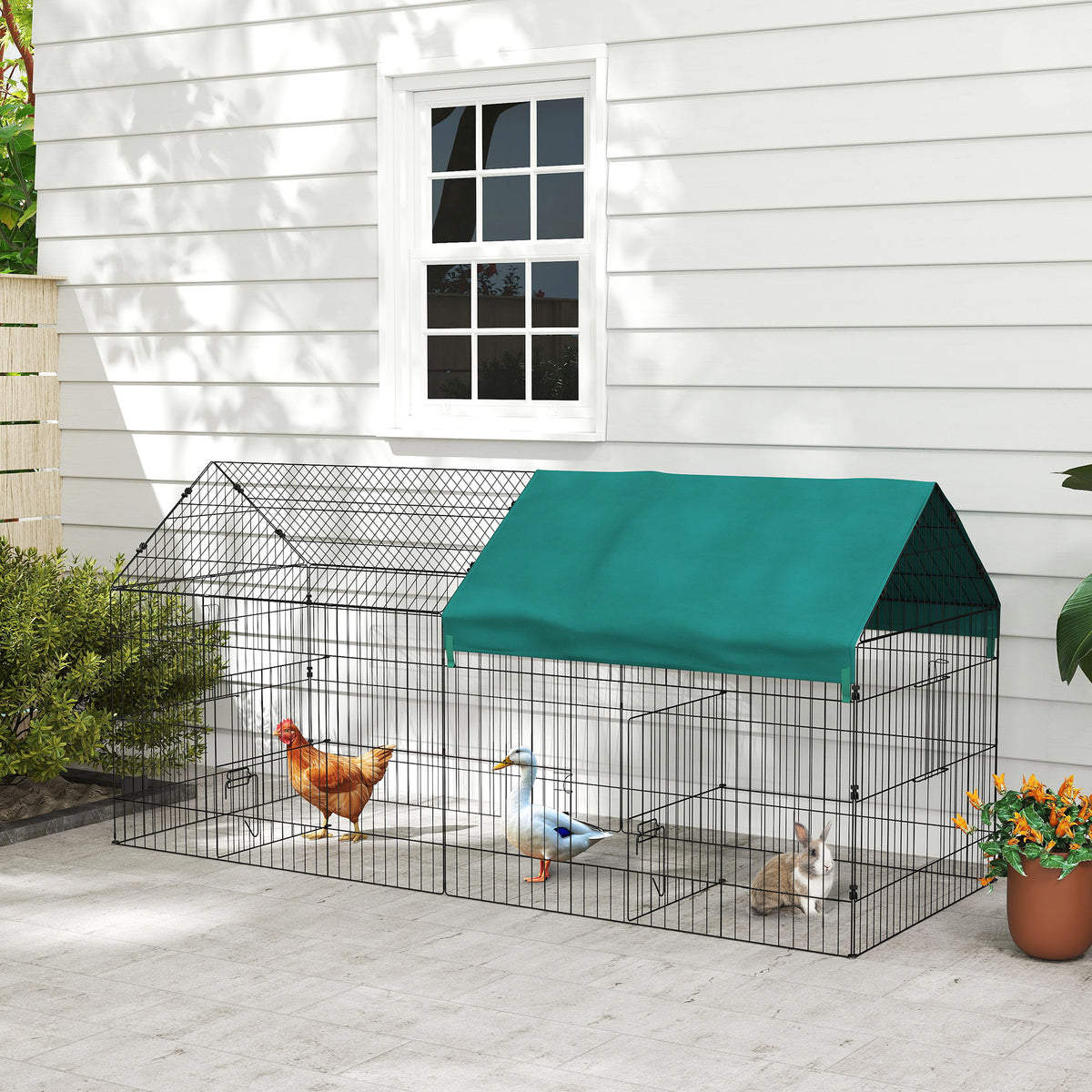87" Small Animal Cage with UV Shade Roof - Green Steel Wire-Small Animals-DECOROLALA