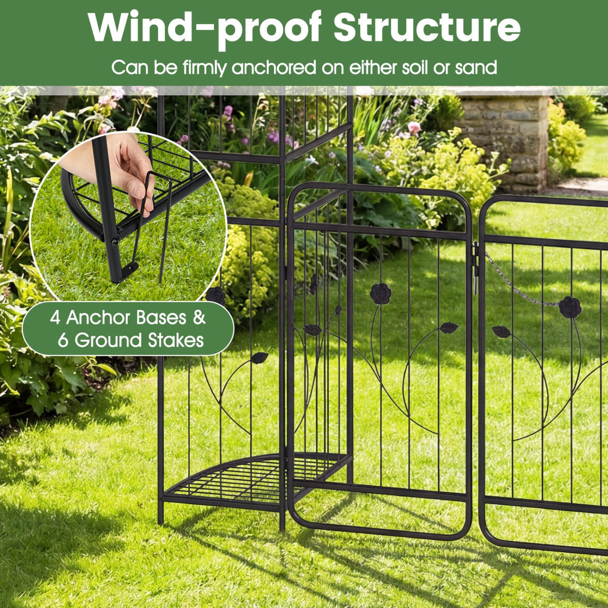 87 inch Tall Garden Arch with Gate Planter Shelves Climbing Trellises-Garden Arbors-DECOROLALA
