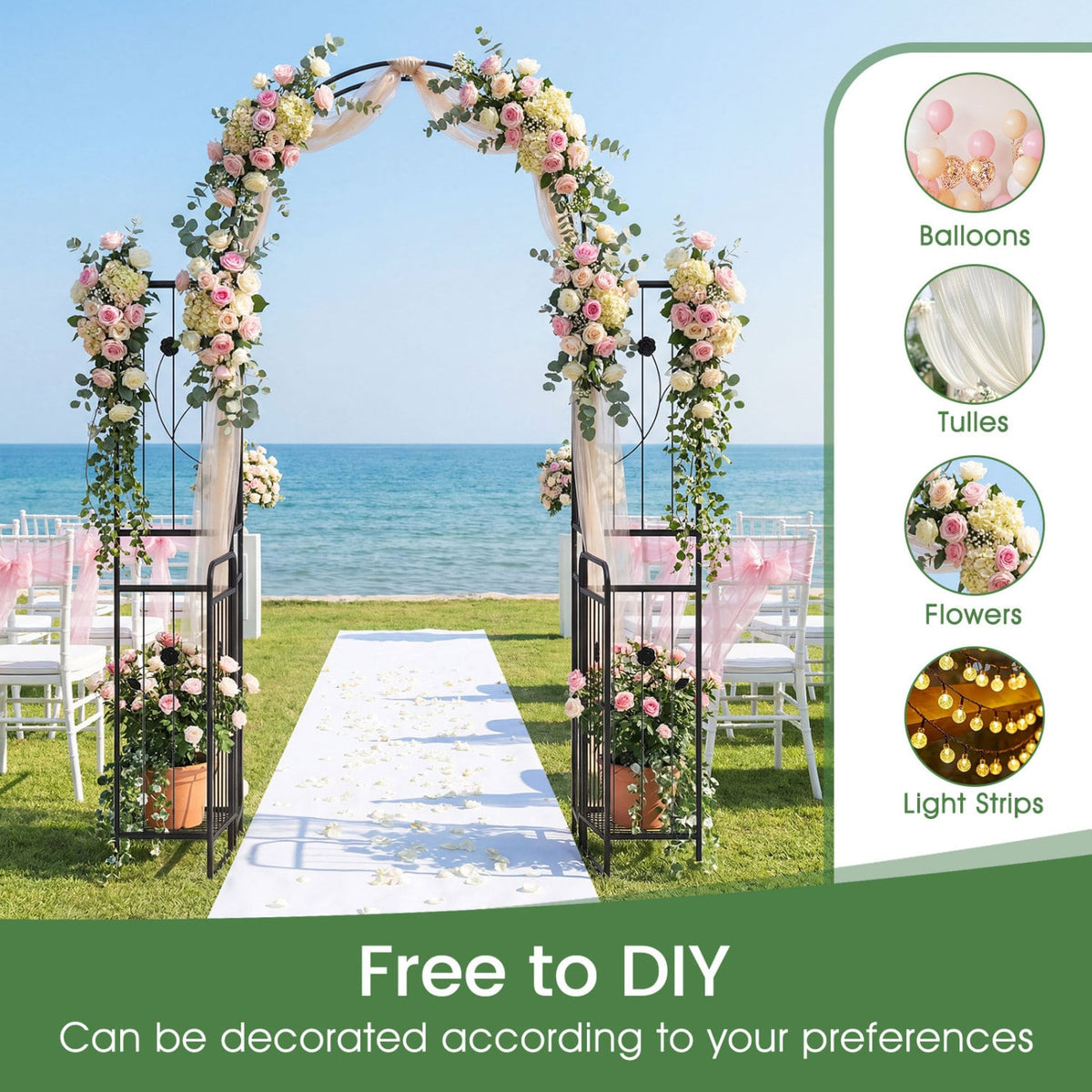 87 inch Tall Garden Arch with Gate Planter Shelves Climbing Trellises-Garden Arbors-DECOROLALA