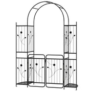 87 inch Tall Garden Arch with Gate Planter Shelves Climbing Trellises-Garden Arbors-DECOROLALA