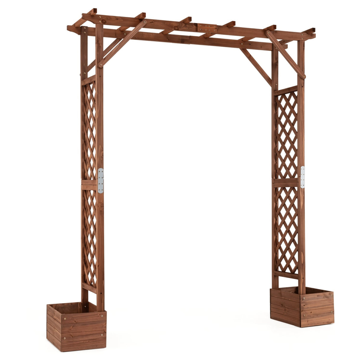 87in Tall Wooden Garden Arbor with Planter Boxes and Hanging Roof for Climbing Plants-Orange-Garden Arbors-DECOROLALA