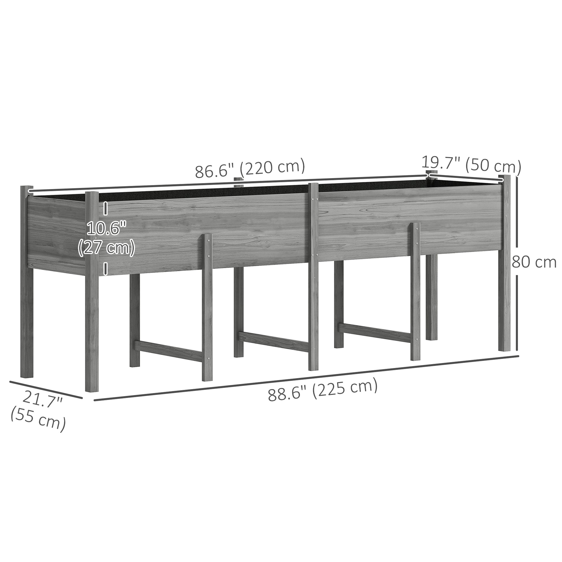 88" Wooden Raised Garden Bed - Grey Fir Wood Planter-DECOROLALA