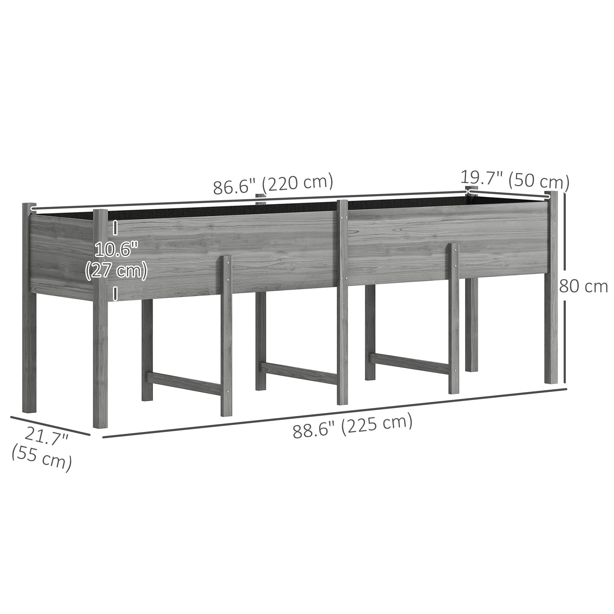 88" Wooden Raised Garden Bed - Grey Fir Wood Planter-DECOROLALA