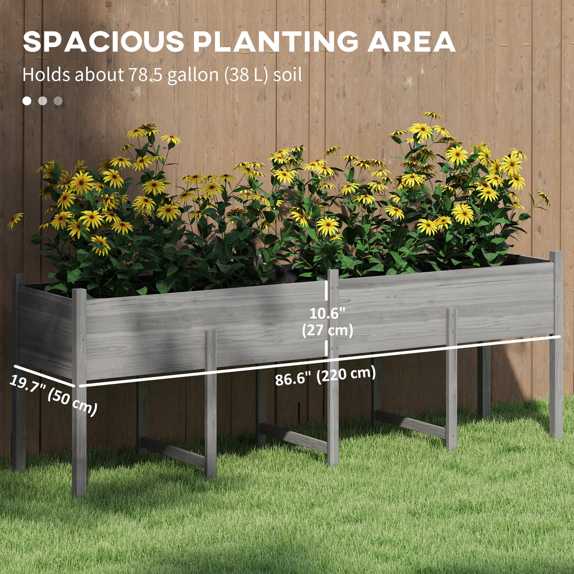 88" Wooden Raised Garden Bed - Grey Fir Wood Planter-DECOROLALA
