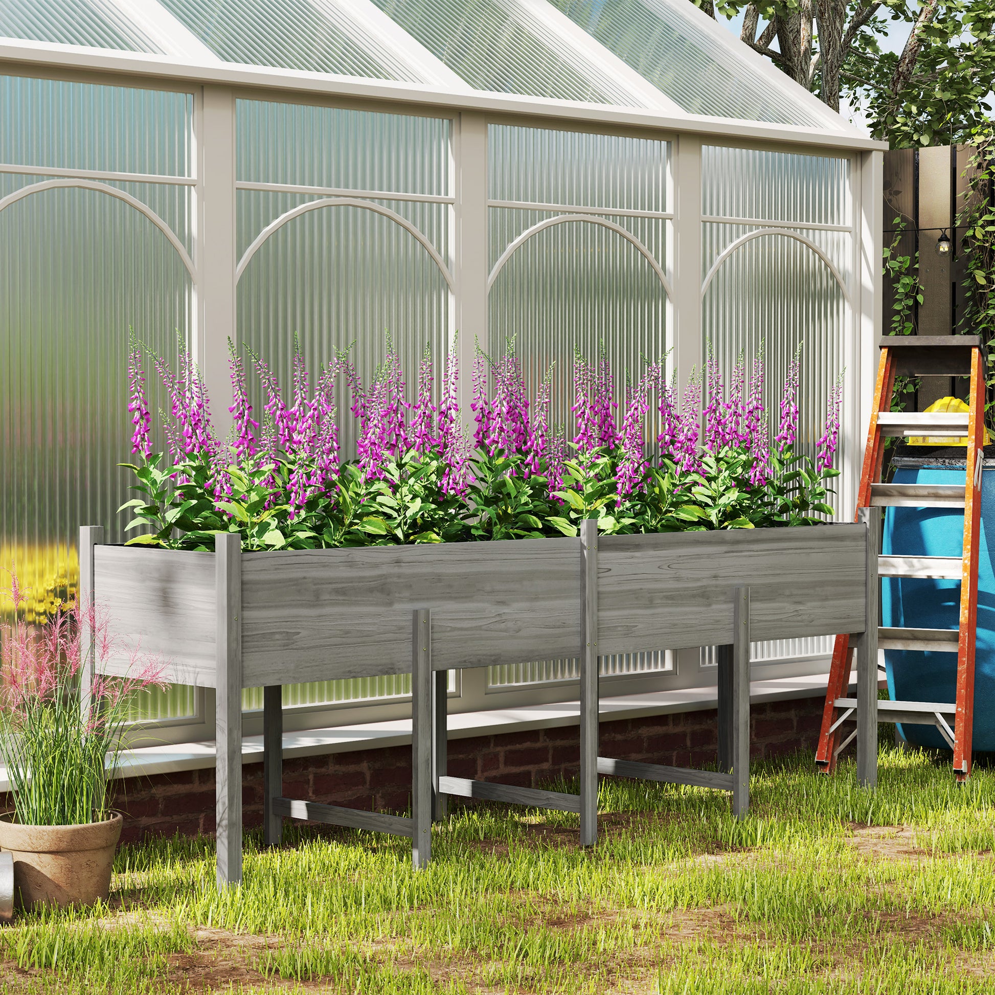 88" Wooden Raised Garden Bed - Grey Fir Wood Planter-DECOROLALA