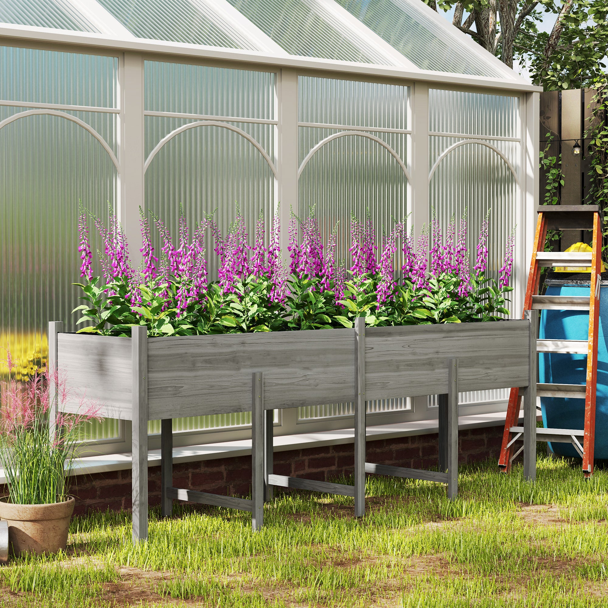 88" Wooden Raised Garden Bed - Grey Fir Wood Planter-DECOROLALA
