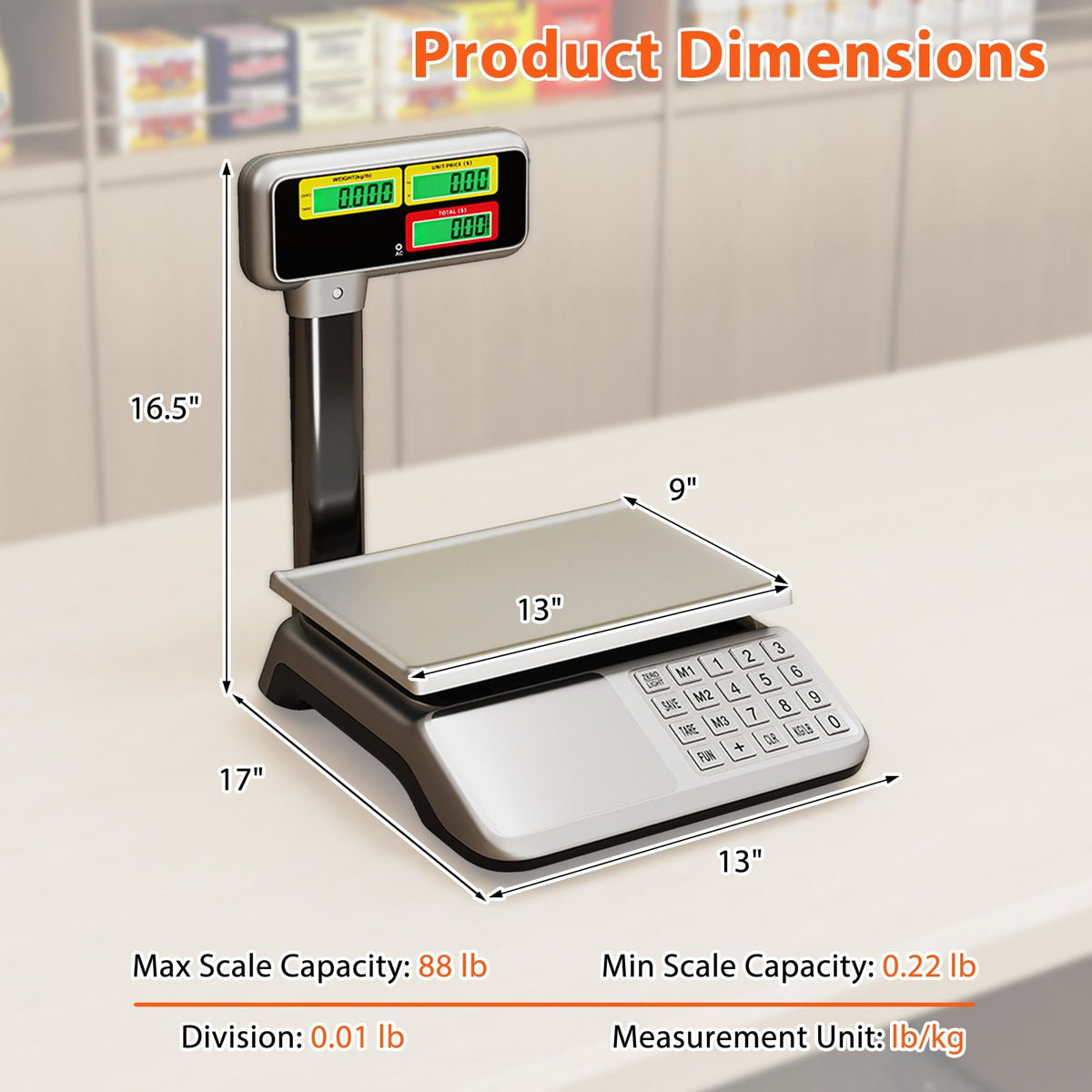 88lb Price Computing Scale with Pole Dual LCD Display Digital Commercial Food Scale-Kitchen Tools-DECOROLALA