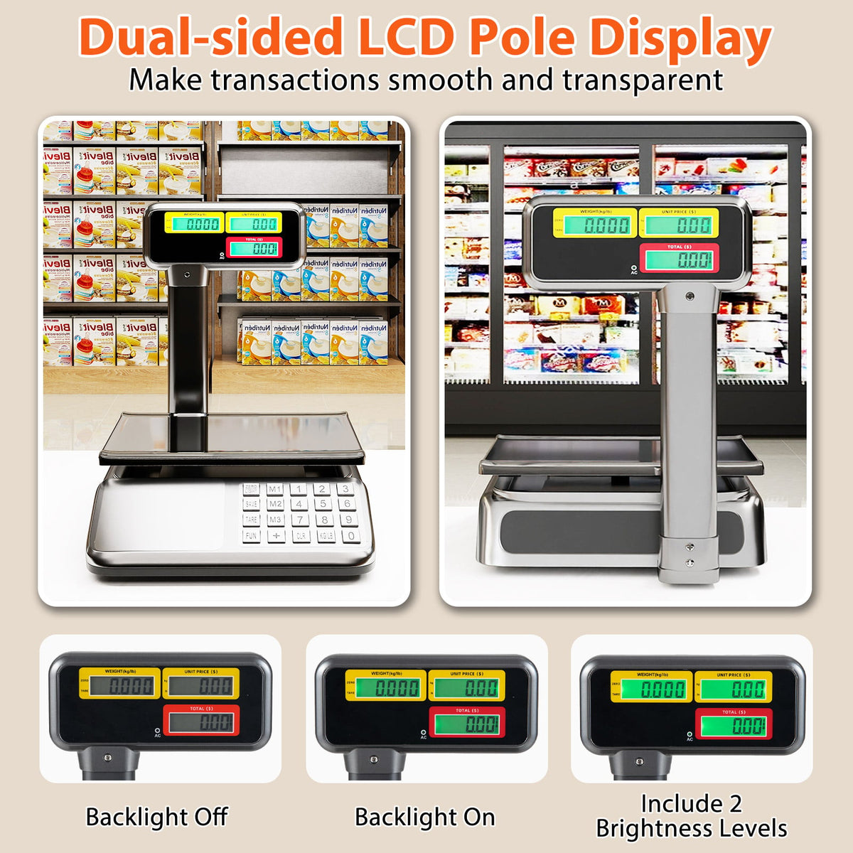 88lb Price Computing Scale with Pole Dual LCD Display Digital Commercial Food Scale-Kitchen Tools-DECOROLALA