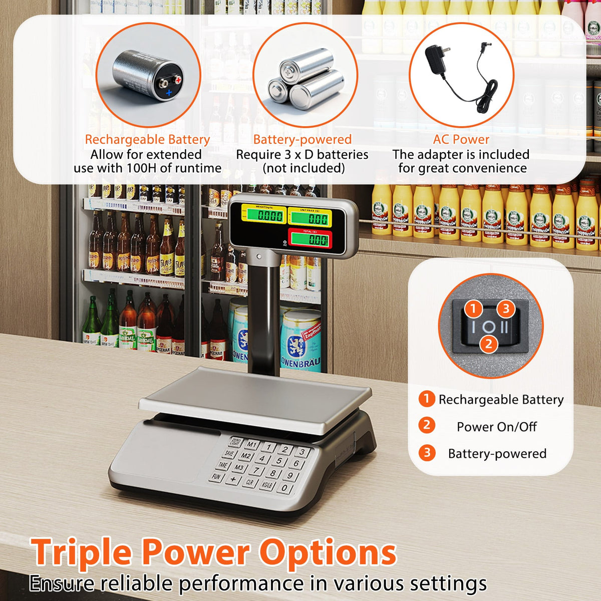 88lb Price Computing Scale with Pole Dual LCD Display Digital Commercial Food Scale-Kitchen Tools-DECOROLALA