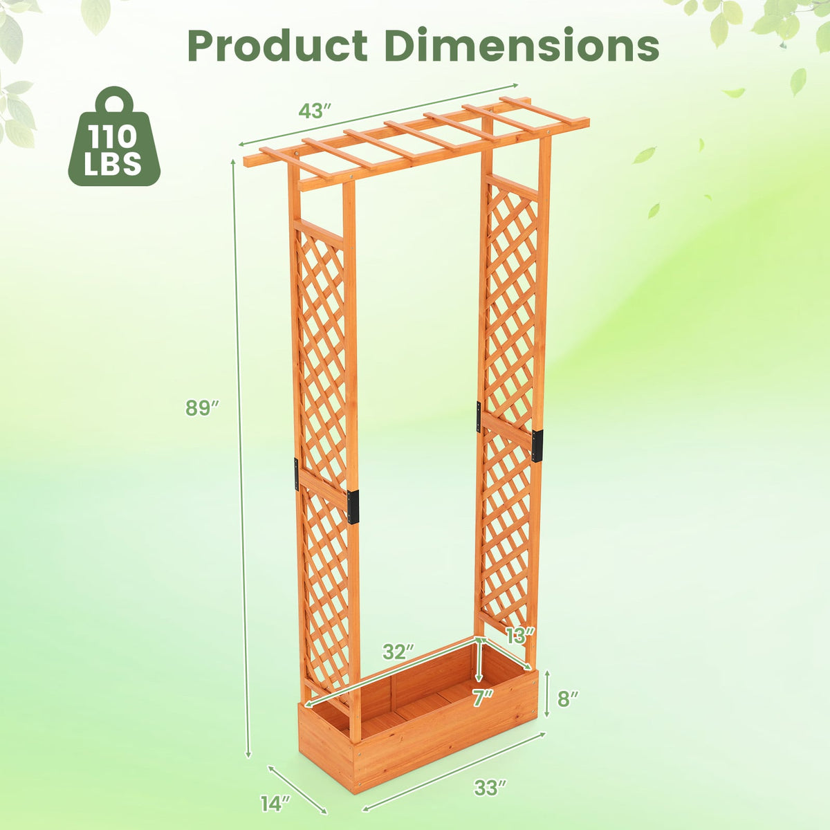 89 Inch Tall Wooden Raised Garden Bed with Side Trellis and Hanging Roof Drainage Holes-Orange-Raised Garden Beds-DECOROLALA