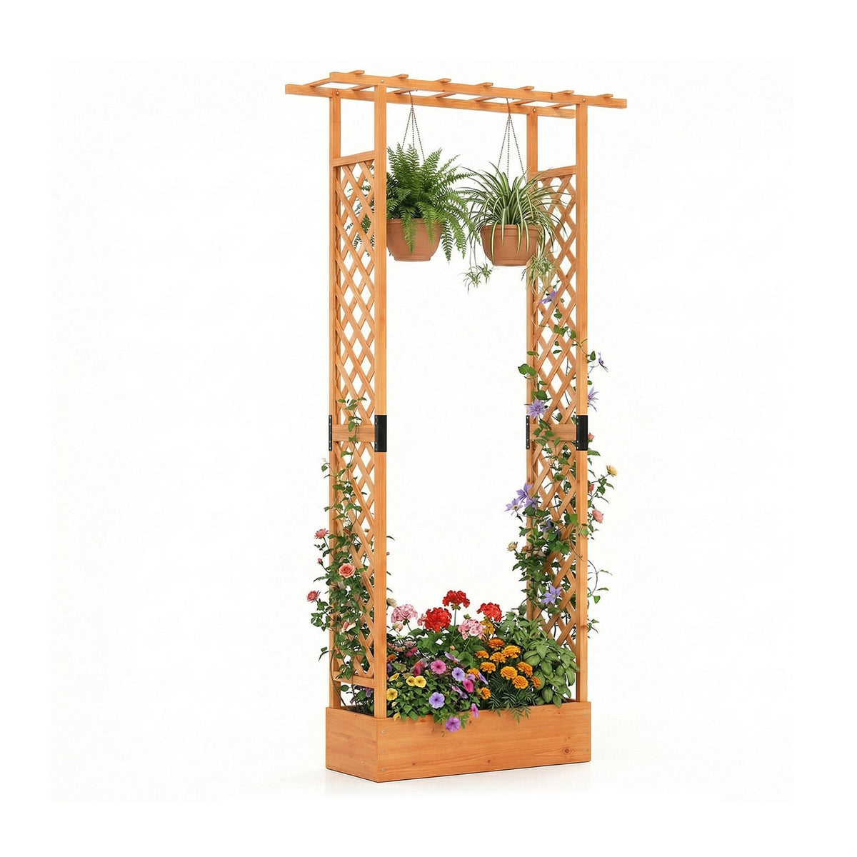 89 Inch Tall Wooden Raised Garden Bed with Side Trellis and Hanging Roof Drainage Holes-Orange-Raised Garden Beds-DECOROLALA