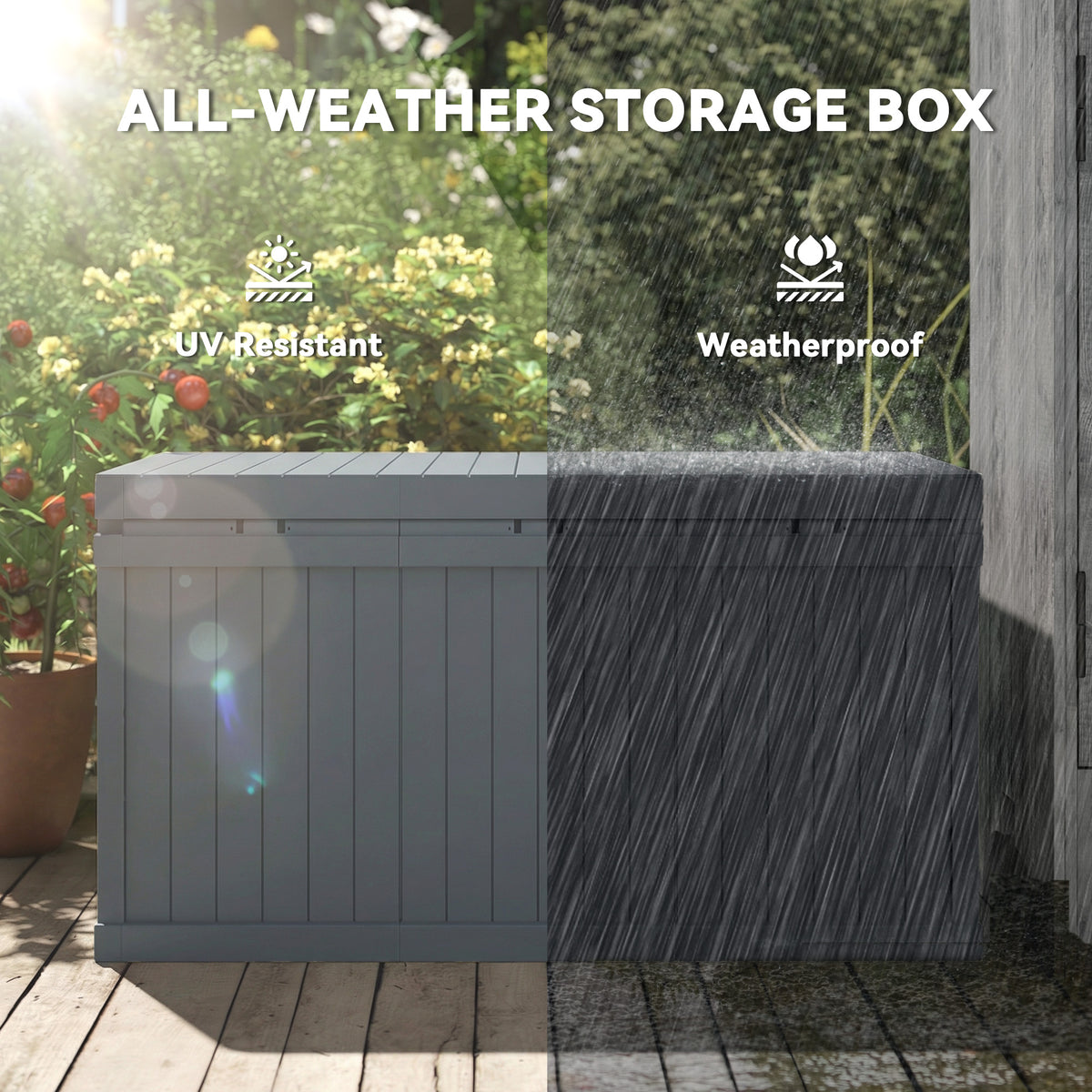 70 Gallon Outdoor Deck Box - Waterproof Dark Grey Resin