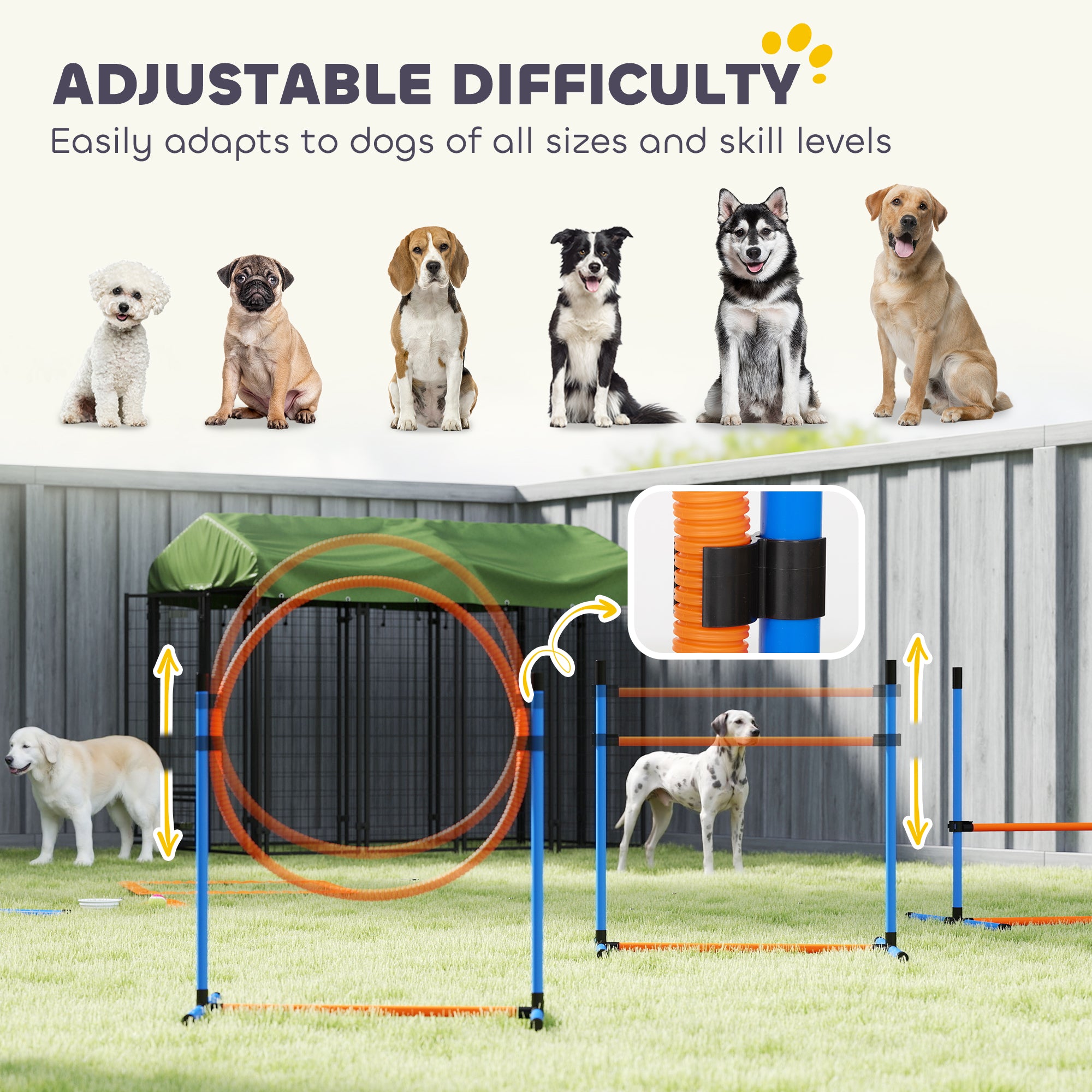 13-Piece Dog Agility Training Equipment Set, Pet Obstacle Course with 2 Tunnels, Adjustable Jumps, Orange Blue