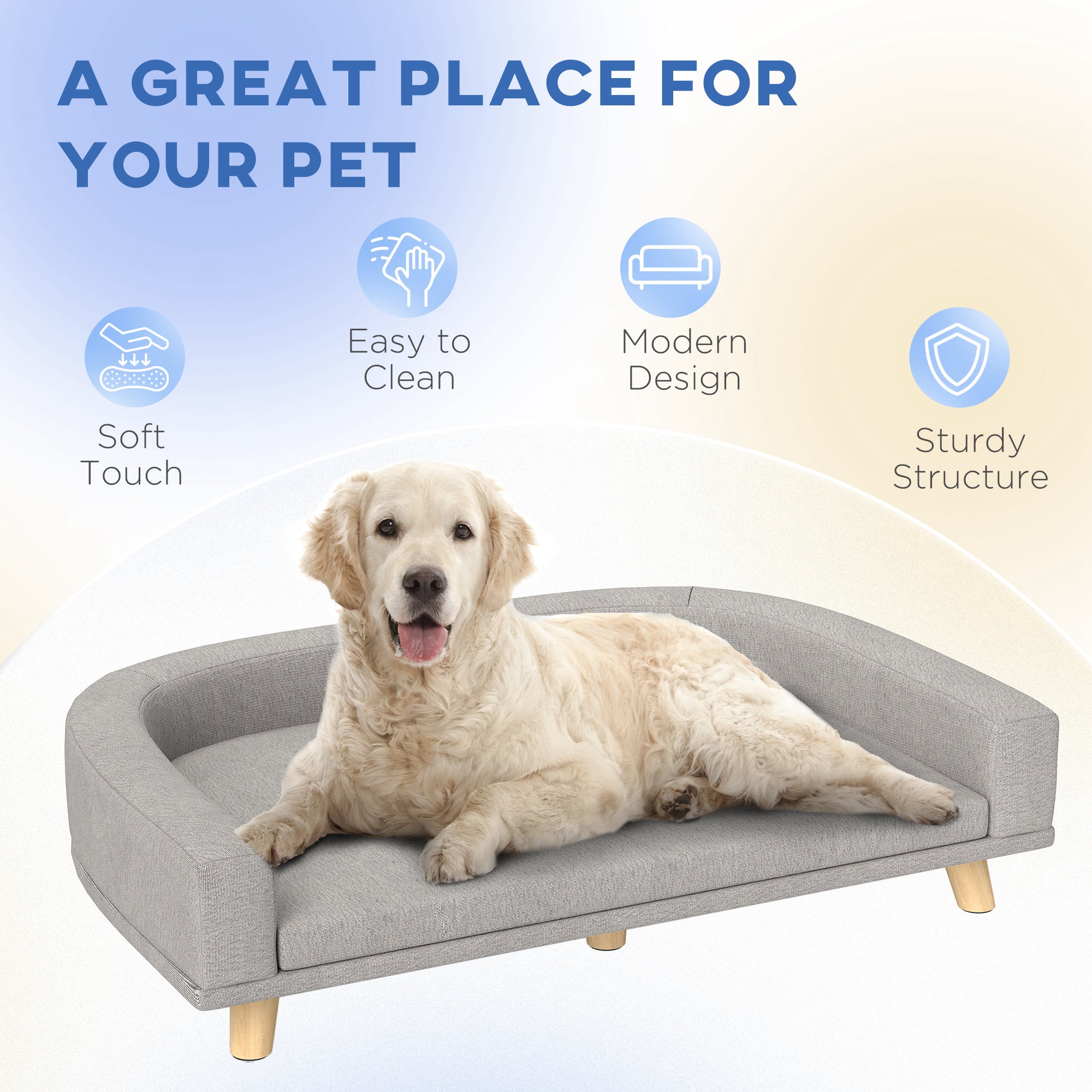 Dog Sofa for Large Dogs with Washable Cover, Anti-slip Foot Pads, Grey