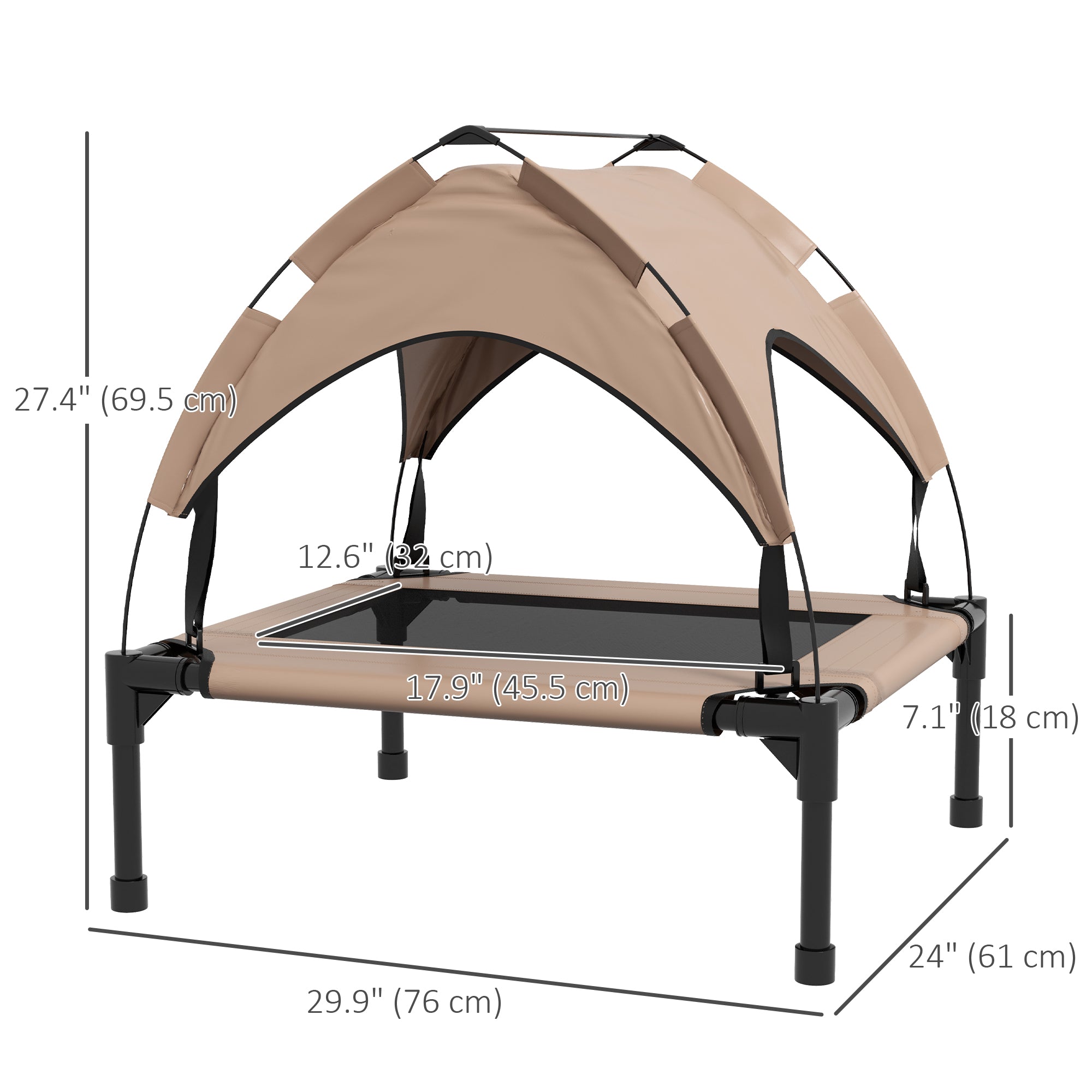 Lit surélevé rafraîchissant pour chien avec auvent, tissu maillé lavable et respirant, pour chiens de petite et moyenne taille, café