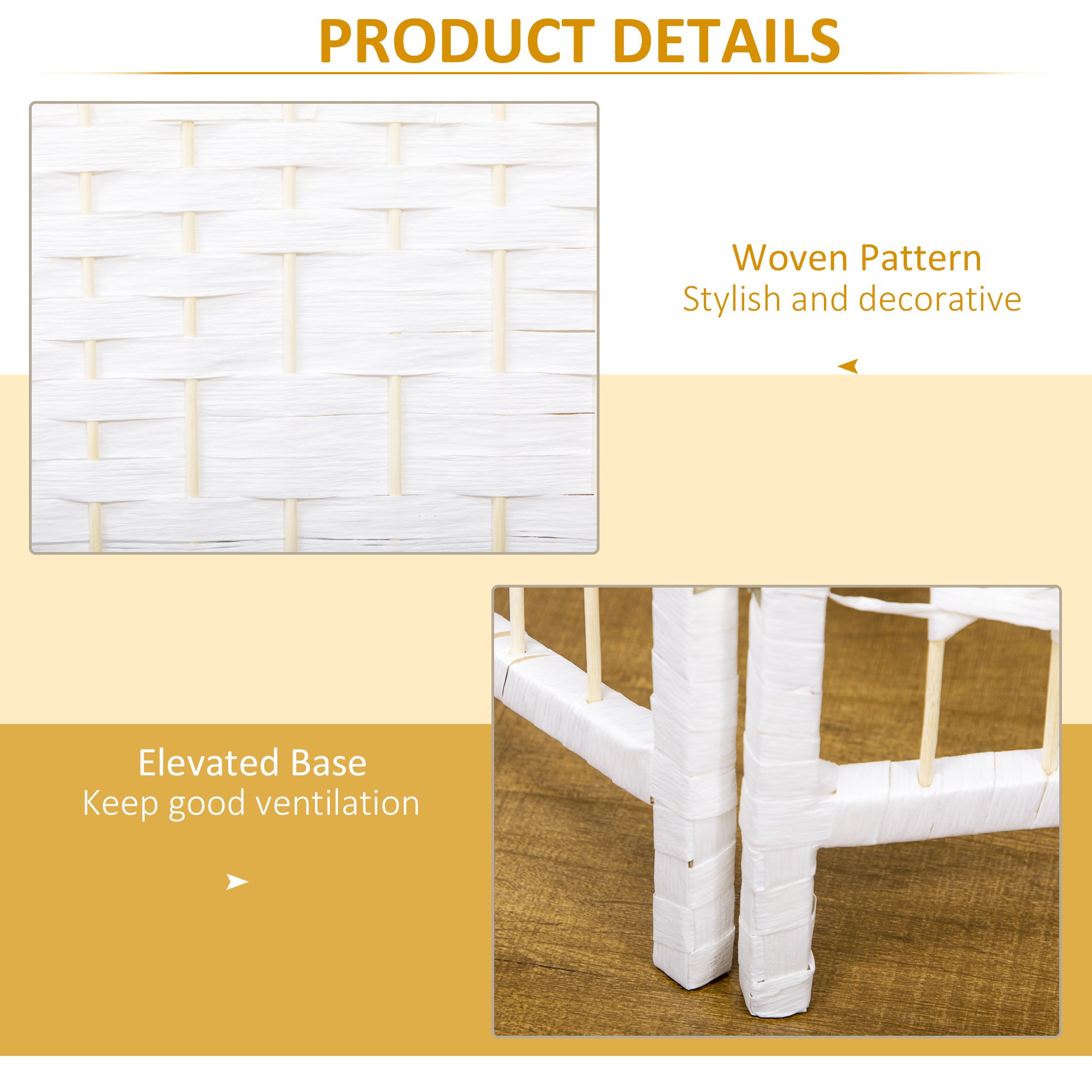 4 Panel Folding Room Divider, Portable Privacy Screen, Wave Fiber Room Partition for Home Office, White