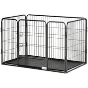 Parc pour chien à 4 panneaux, clôture pour chien robuste, parc portable pour animaux de 28" de haut avec porte à double verrouillage, bac, gris
