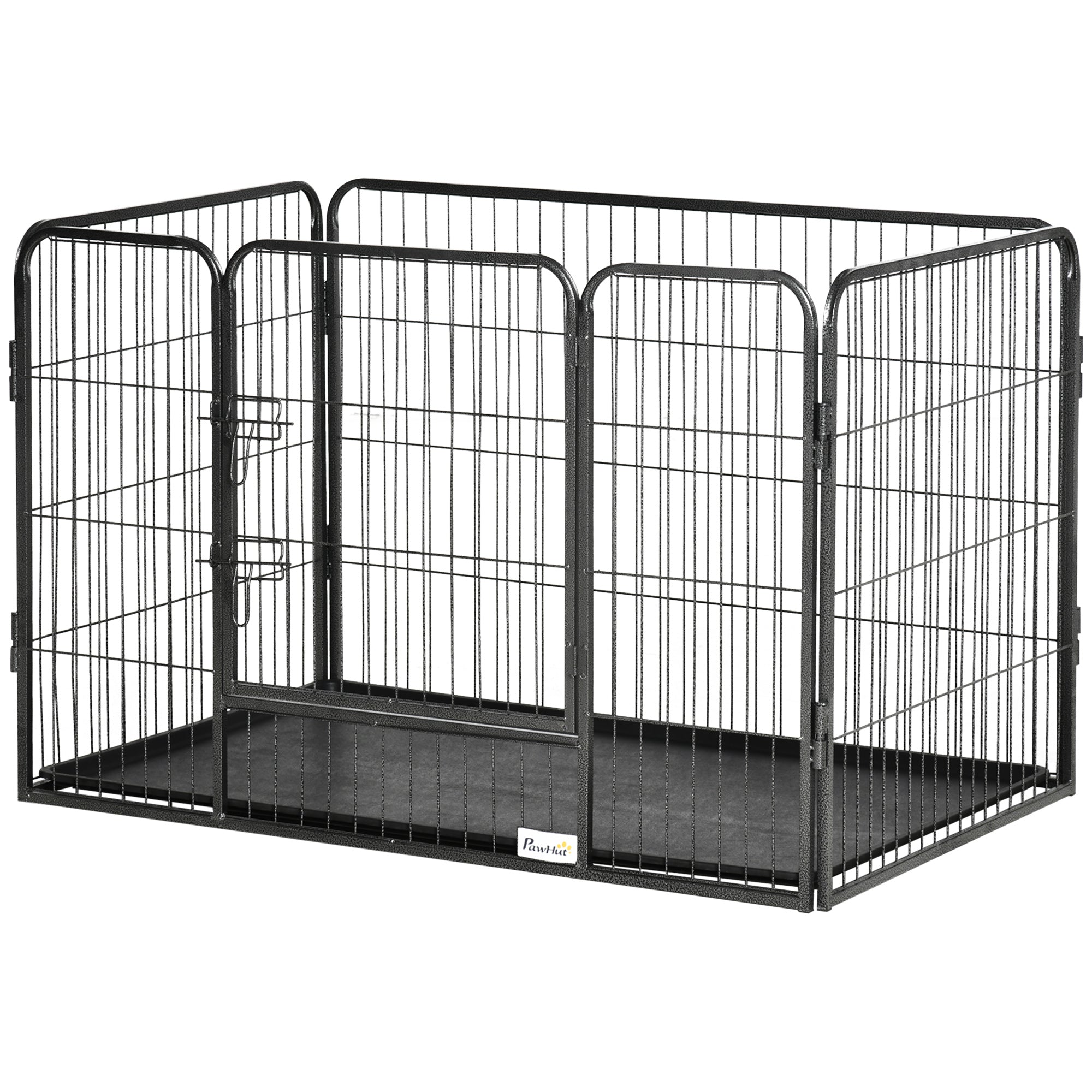 Parc pour chien à 4 panneaux, clôture pour chien robuste, parc portable pour animaux de 28" de haut avec porte à double verrouillage, bac, gris