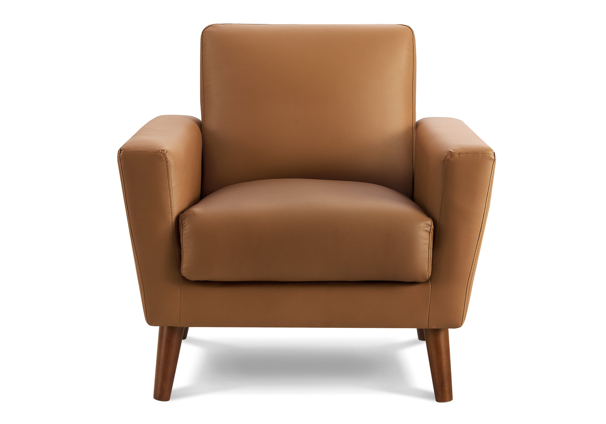 Mid Century Accent Chair - Cognac Leather Look 34" Wide Walnut Legs