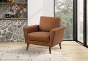 Mid Century Accent Chair - Cognac Leather Look 34" Wide Walnut Legs