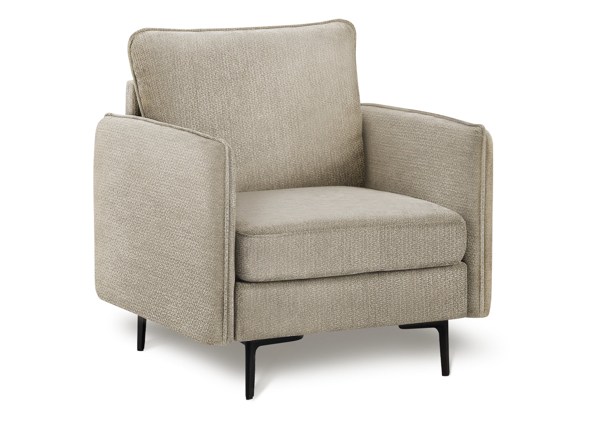 32" Wide Upholstered Accent Chair - Beige Fabric, Black Metal Legs