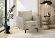 32" Wide Upholstered Accent Chair - Beige Fabric, Black Metal Legs