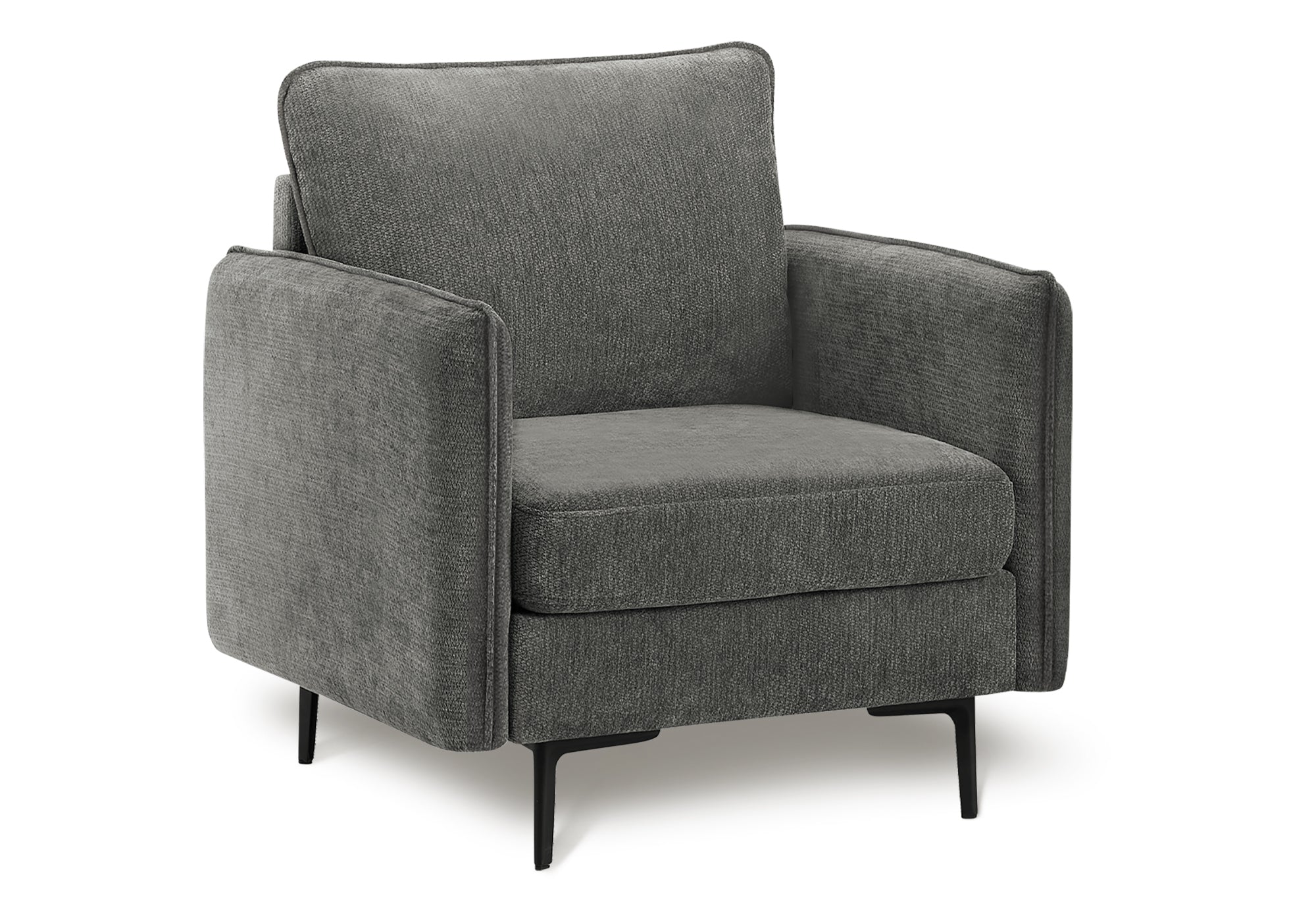 32" Upholstered Accent Chair - Dark Grey Fabric, Black Metal Legs