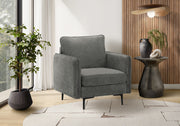 32" Upholstered Accent Chair - Dark Grey Fabric, Black Metal Legs