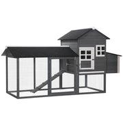 Poulailler en bois de 82 po avec nichoir et parcours, clapier pour lapins et cage pour volailles, pour l’extérieur et le jardin, gris