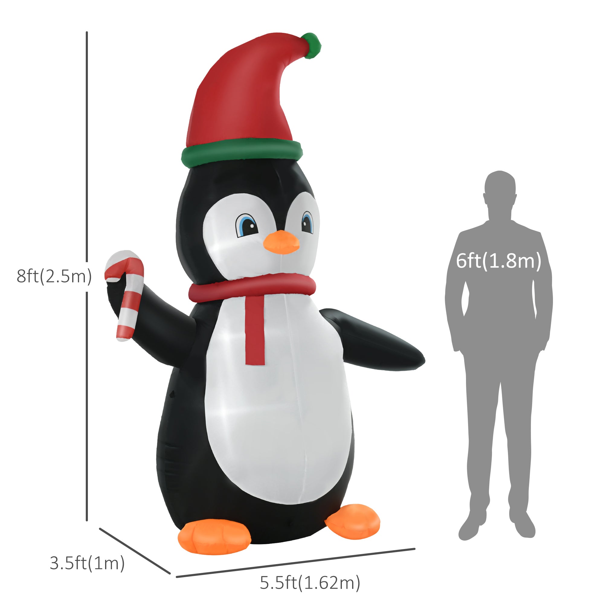 8.2' Inflatable Penguin Holding Candy Cane LED Lights Outdoor Decoration-Home Furnishings > Holiday & Seasonal > Christmas Decorations > Christmas Inflatables-DECOROLALA