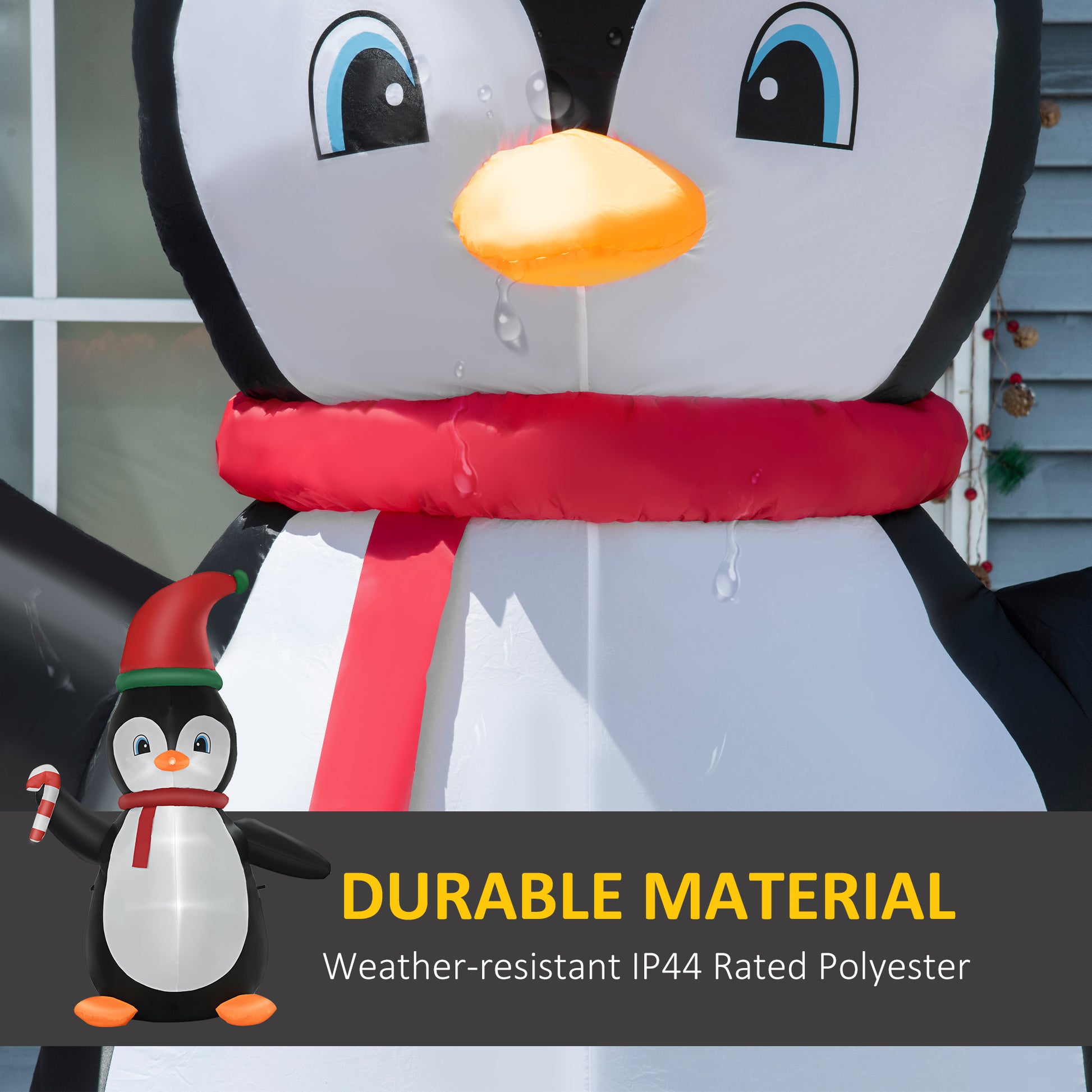 8.2' Inflatable Penguin Holding Candy Cane LED Lights Outdoor Decoration-Home Furnishings > Holiday & Seasonal > Christmas Decorations > Christmas Inflatables-DECOROLALA
