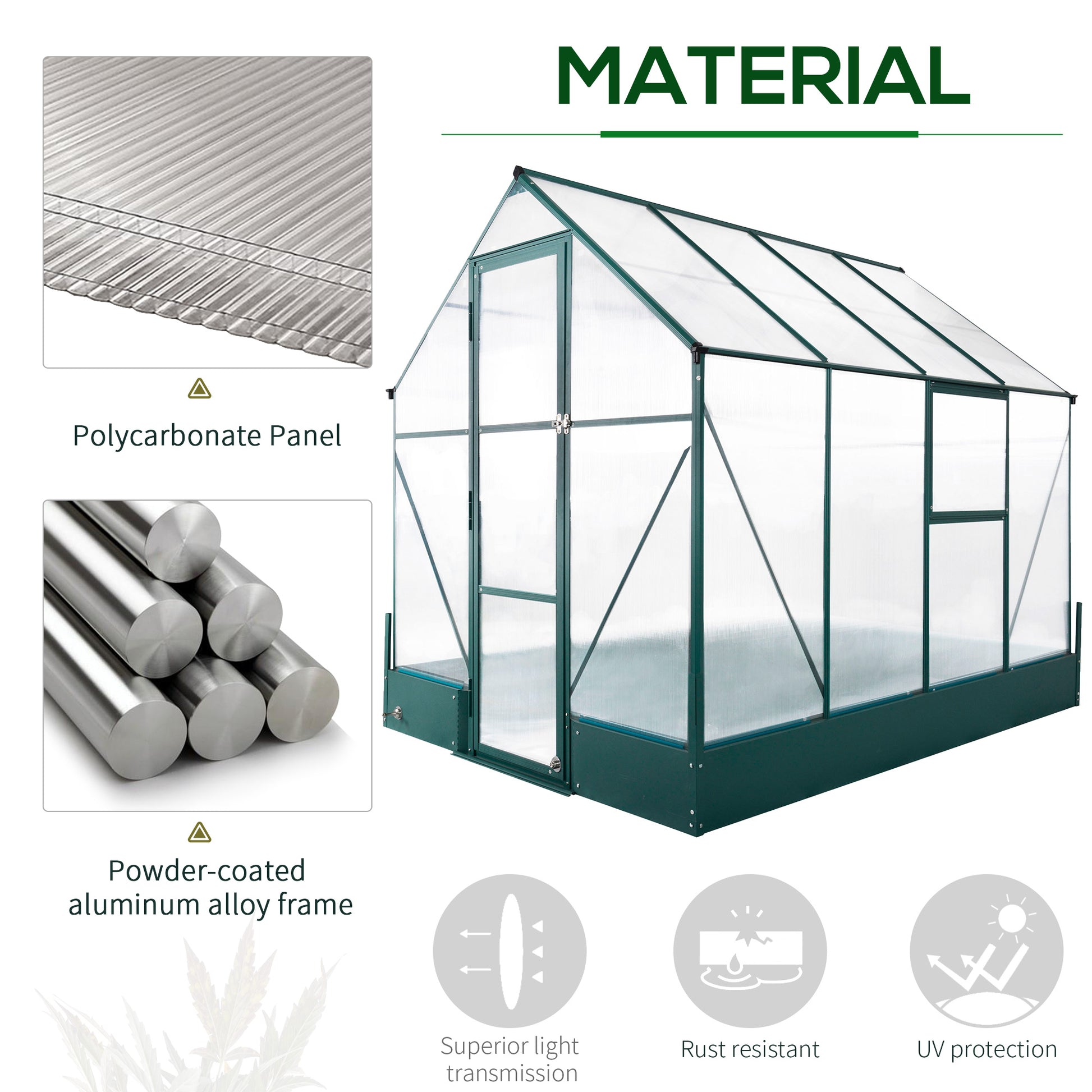 8.2' x 6.2' Aluminum Greenhouse - Green Frame-DECOROLALA