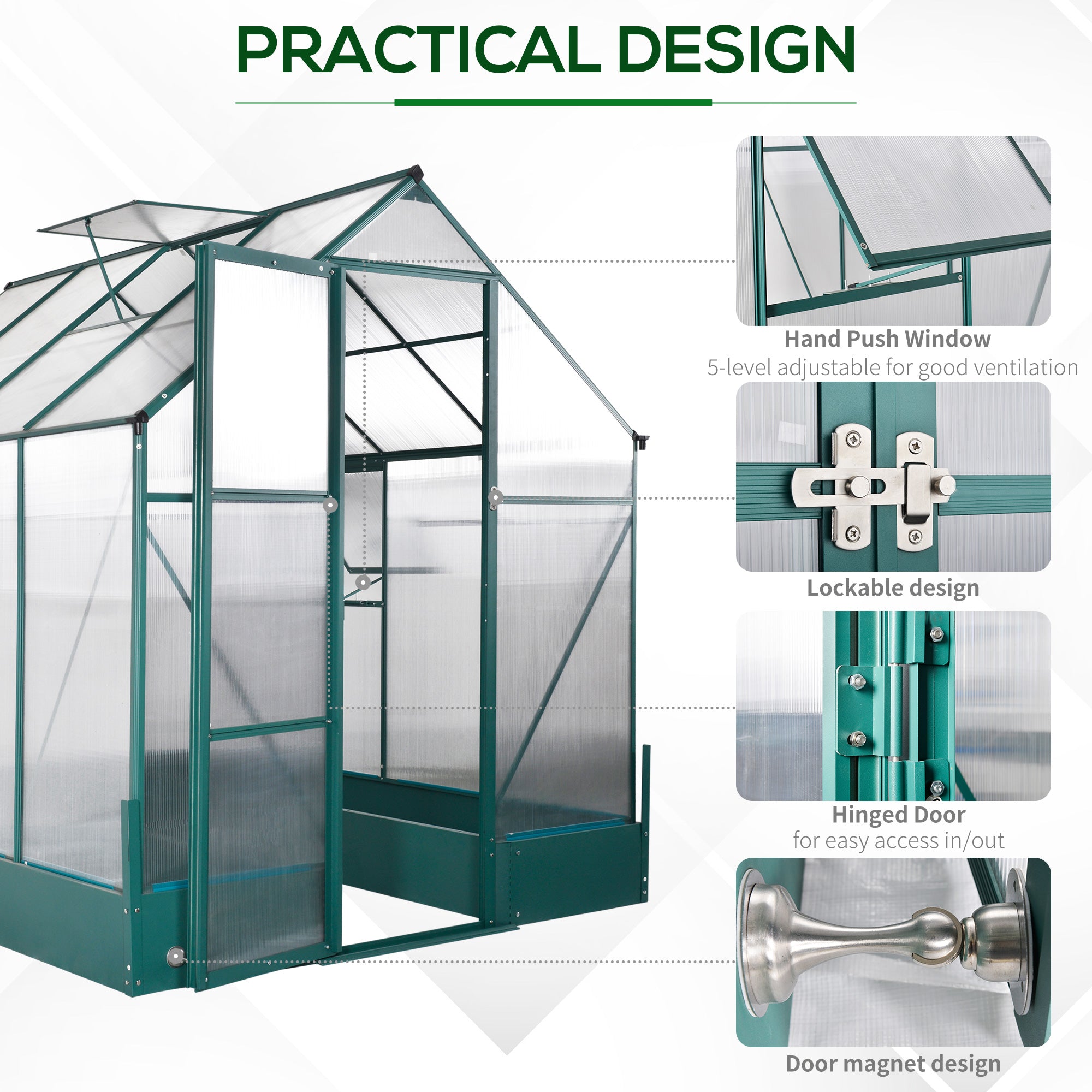 8.2' x 6.2' Aluminum Greenhouse - Green Frame-DECOROLALA