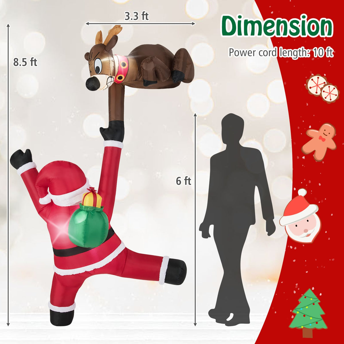 8.5 Feet Christmas Inflatable Reindeer and Climbing Santa Claus with Built-in LED Lights-Christmas Inflatables-DECOROLALA