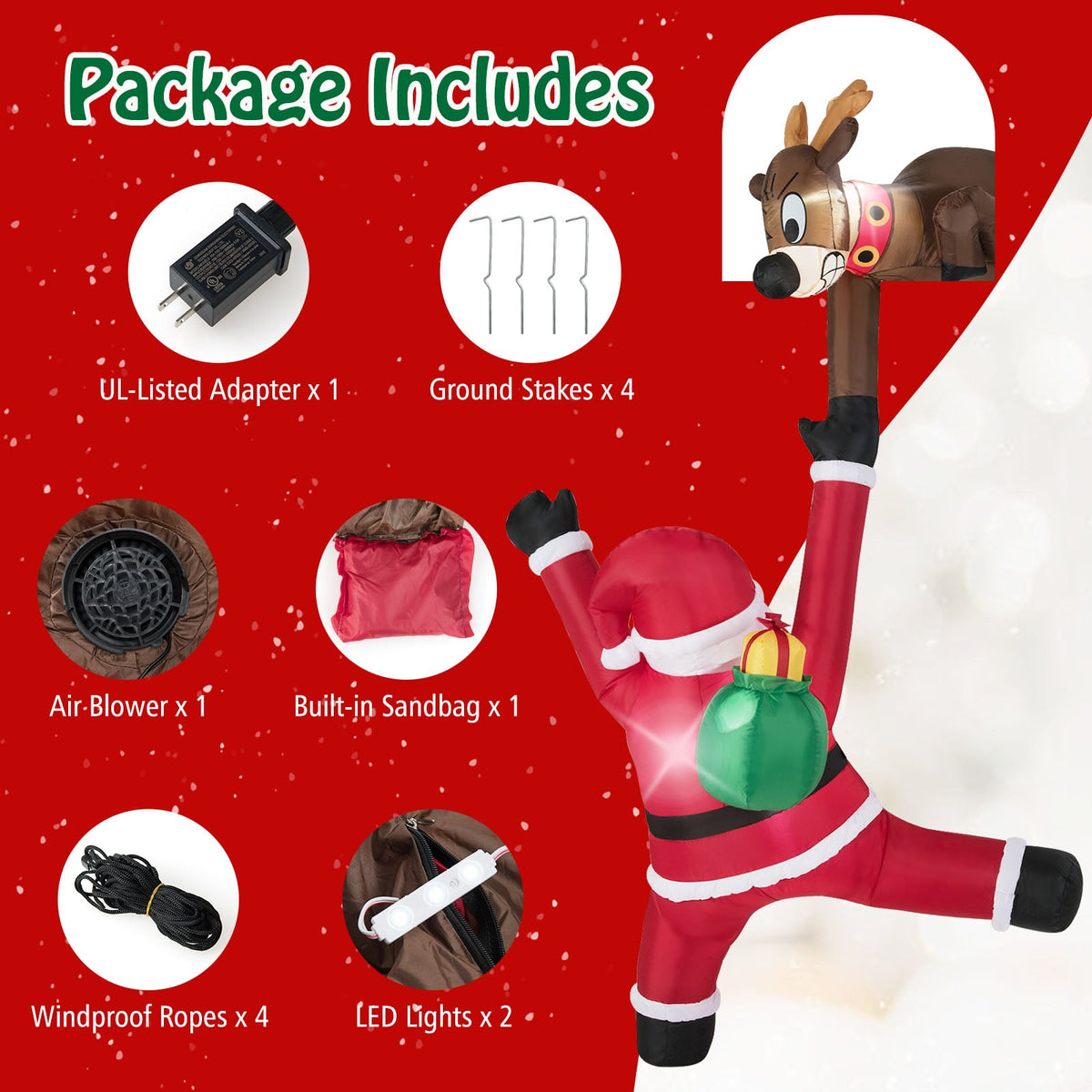 8.5 Feet Christmas Inflatable Reindeer and Climbing Santa Claus with Built-in LED Lights-Christmas Inflatables-DECOROLALA