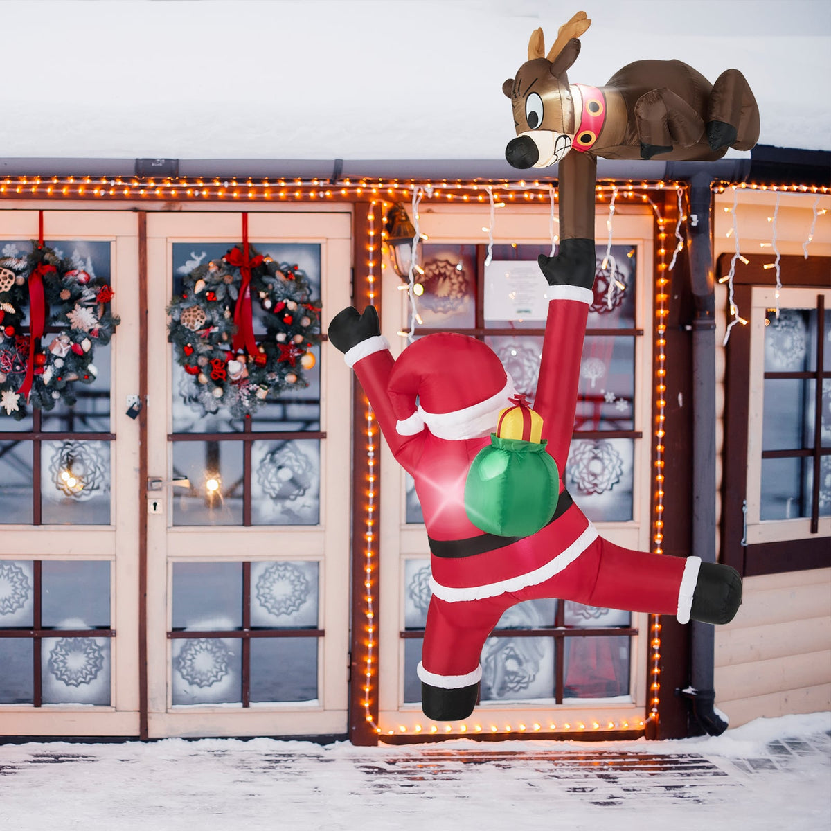8.5 Feet Christmas Inflatable Reindeer and Climbing Santa Claus with Built-in LED Lights-Christmas Inflatables-DECOROLALA