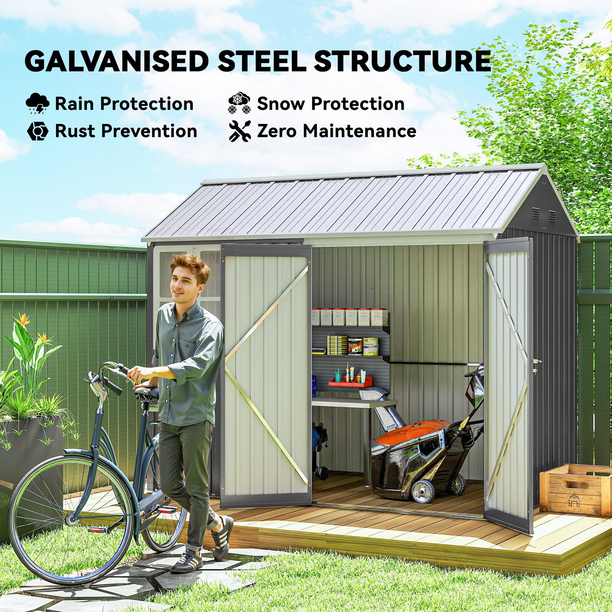 8.5' x 5.5' Metal Garden Storage Shed - Light Grey-Patio & Garden > Lawn & Garden > Sheds-DECOROLALA