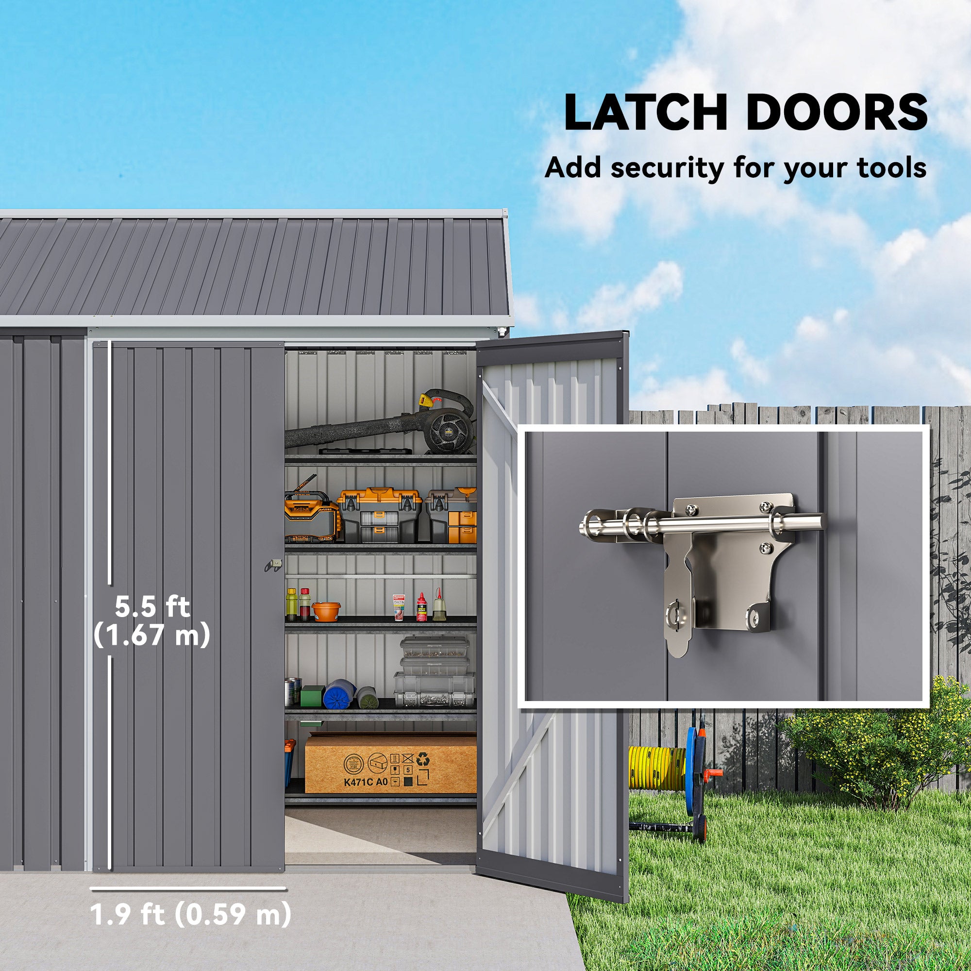 8.5' x 5.5' Metal Garden Storage Shed - Light Grey-Patio & Garden > Lawn & Garden > Sheds-DECOROLALA