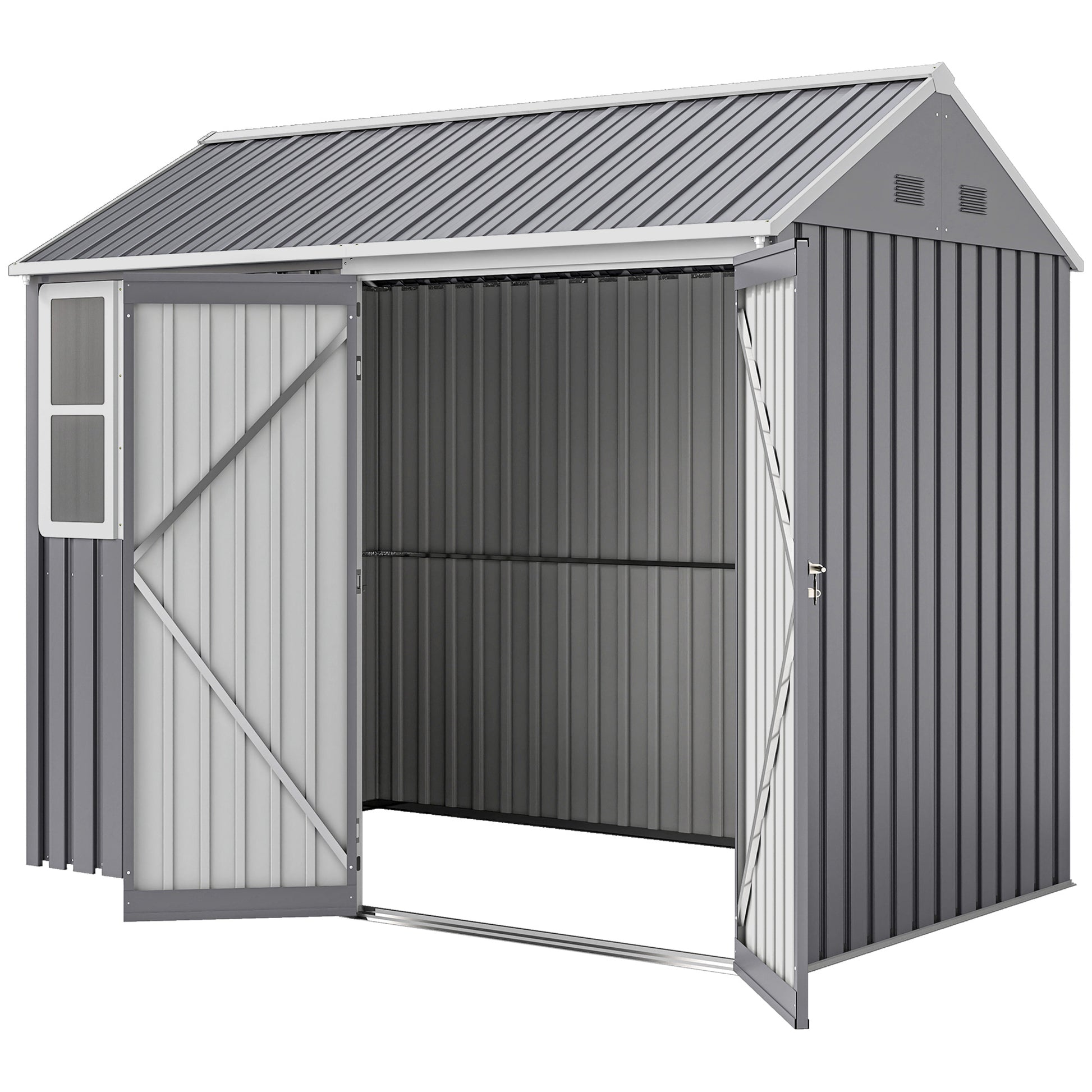 8.5' x 5.5' Metal Garden Storage Shed - Light Grey-Patio & Garden > Lawn & Garden > Sheds-DECOROLALA
