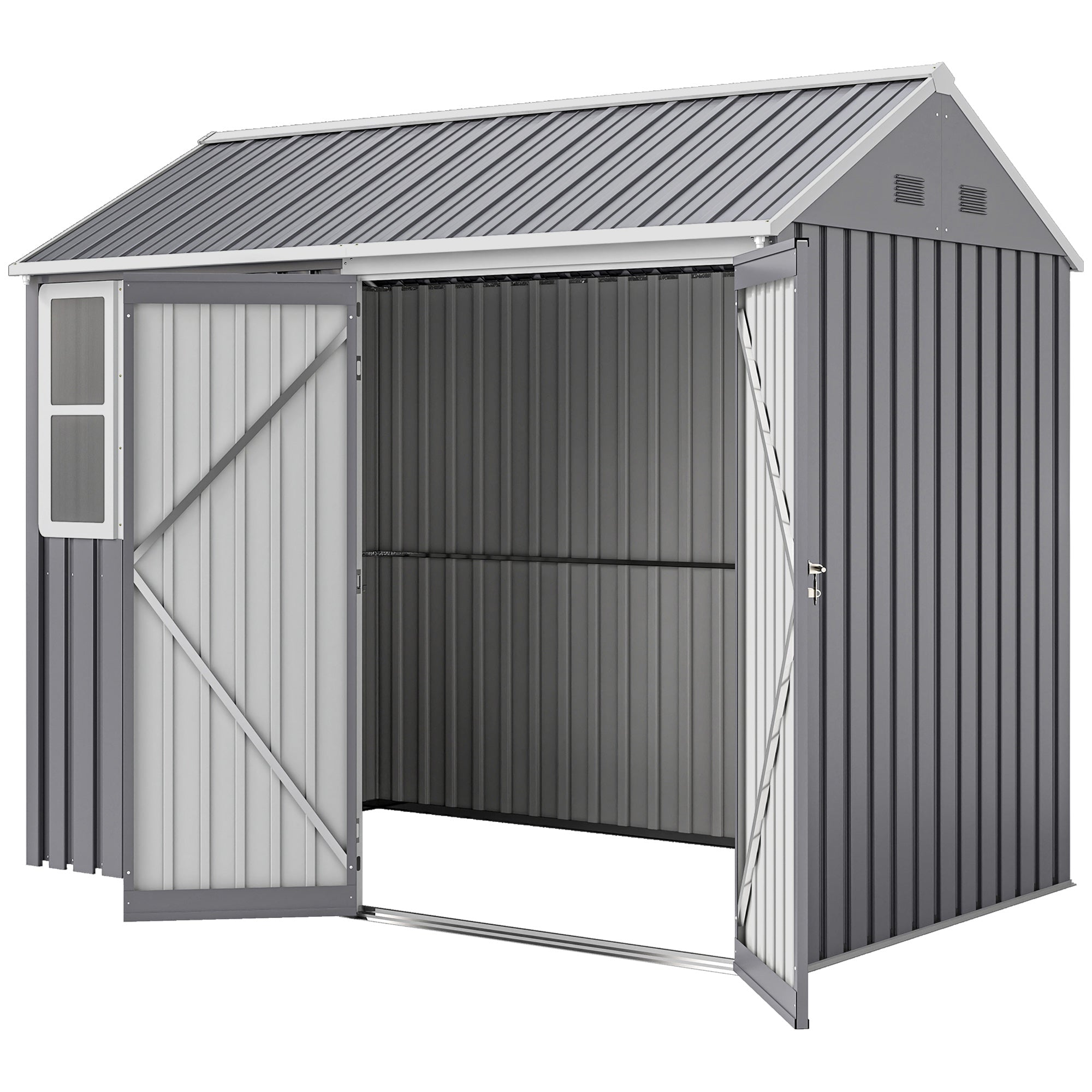8.5' x 5.5' Metal Garden Storage Shed - Light Grey-Patio & Garden > Lawn & Garden > Sheds-DECOROLALA