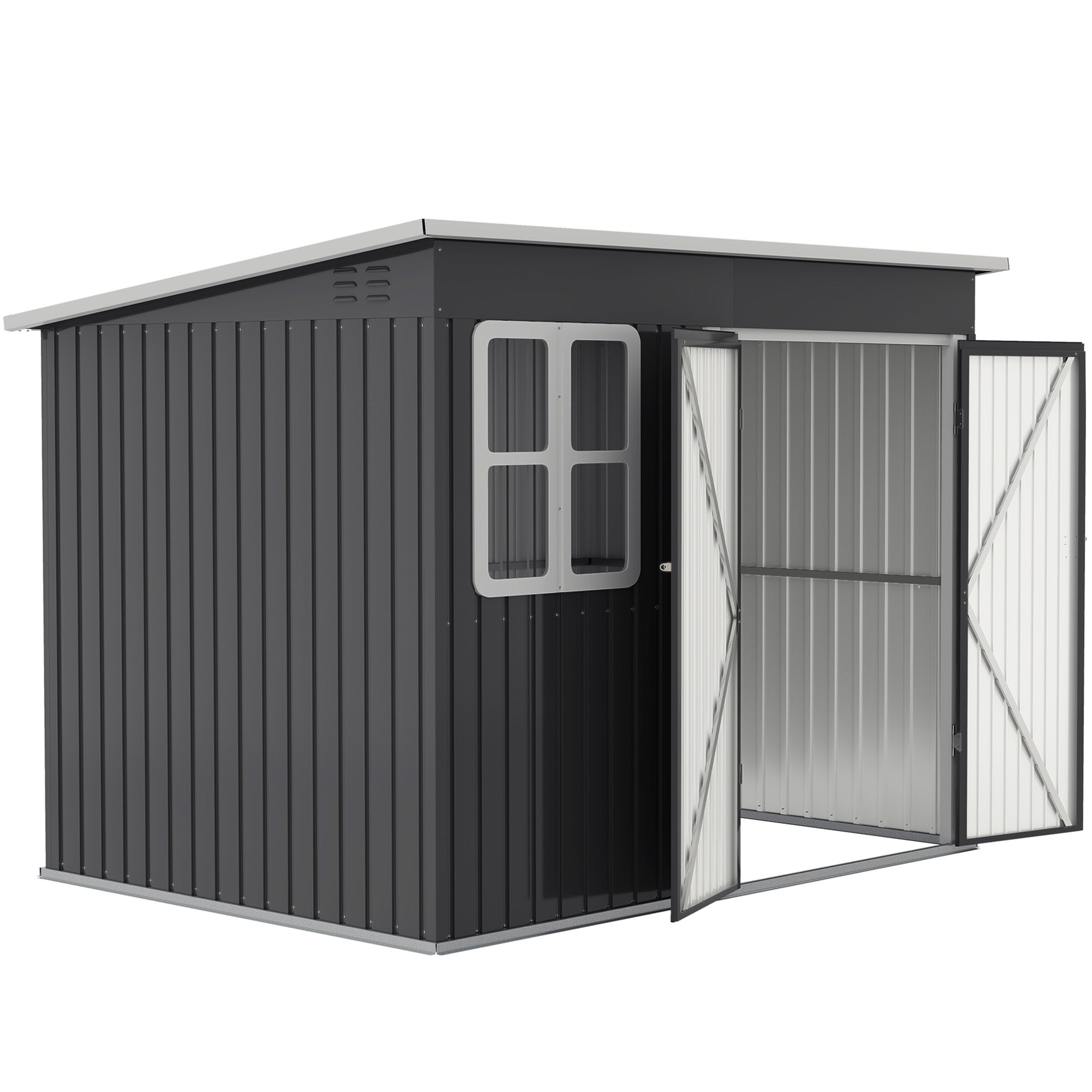 8.5' x 6' Galvanized Steel Outdoor Garden Shed - Dark Grey-Patio & Garden > Lawn & Garden > Sheds-DECOROLALA