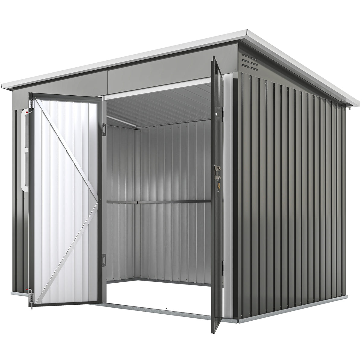 8.5' x 6' Galvanized Steel Outdoor Storage Shed - Grey-Patio & Garden > Lawn & Garden > Sheds-DECOROLALA