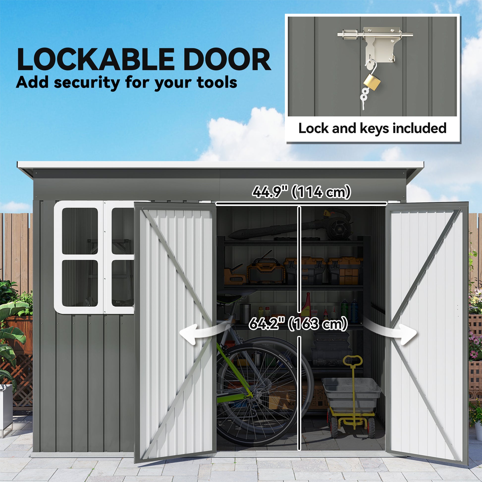 8.5' x 6' Galvanized Steel Outdoor Storage Shed - Grey-Patio & Garden > Lawn & Garden > Sheds-DECOROLALA