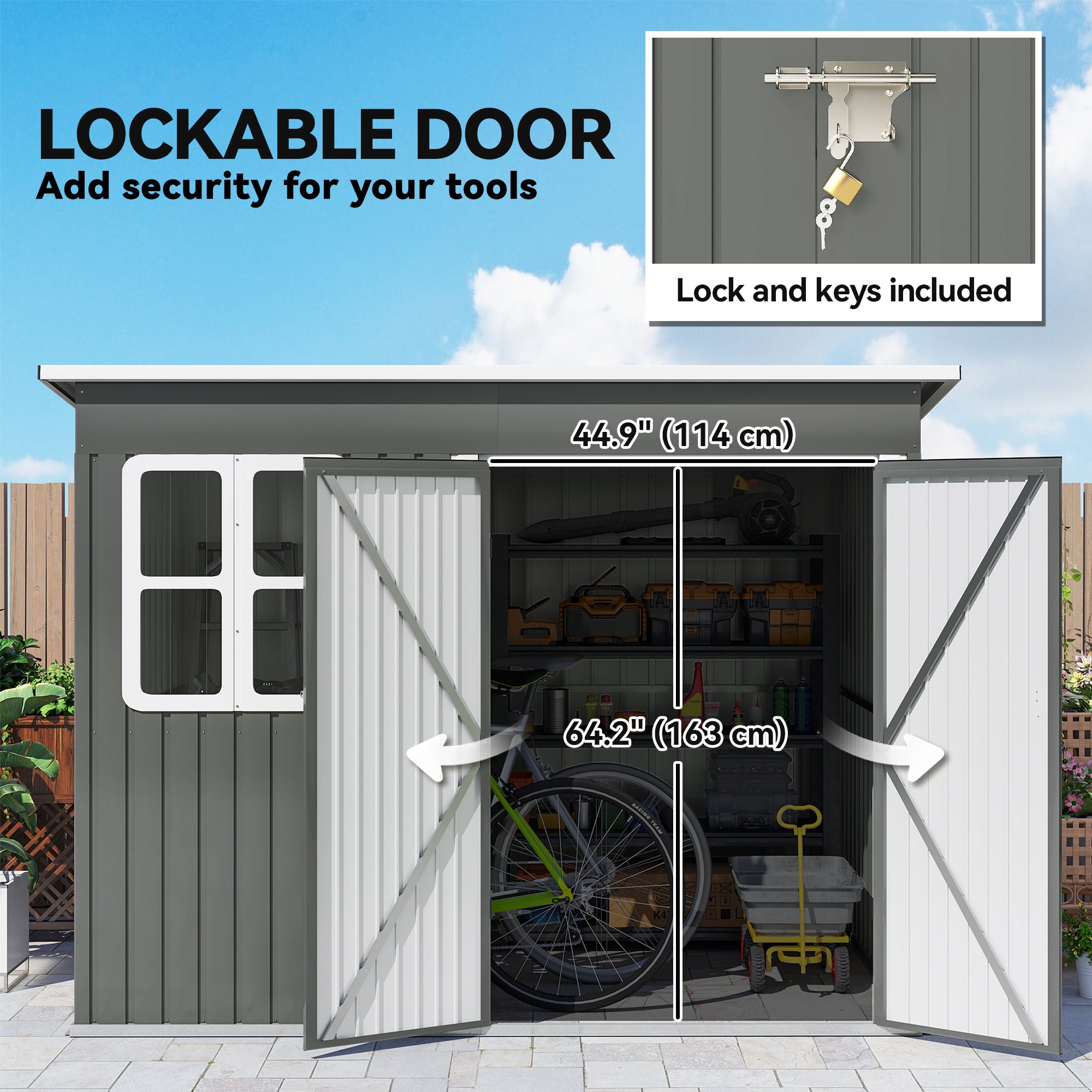 8.5' x 6' Galvanized Steel Outdoor Storage Shed - Grey-Patio & Garden > Lawn & Garden > Sheds-DECOROLALA