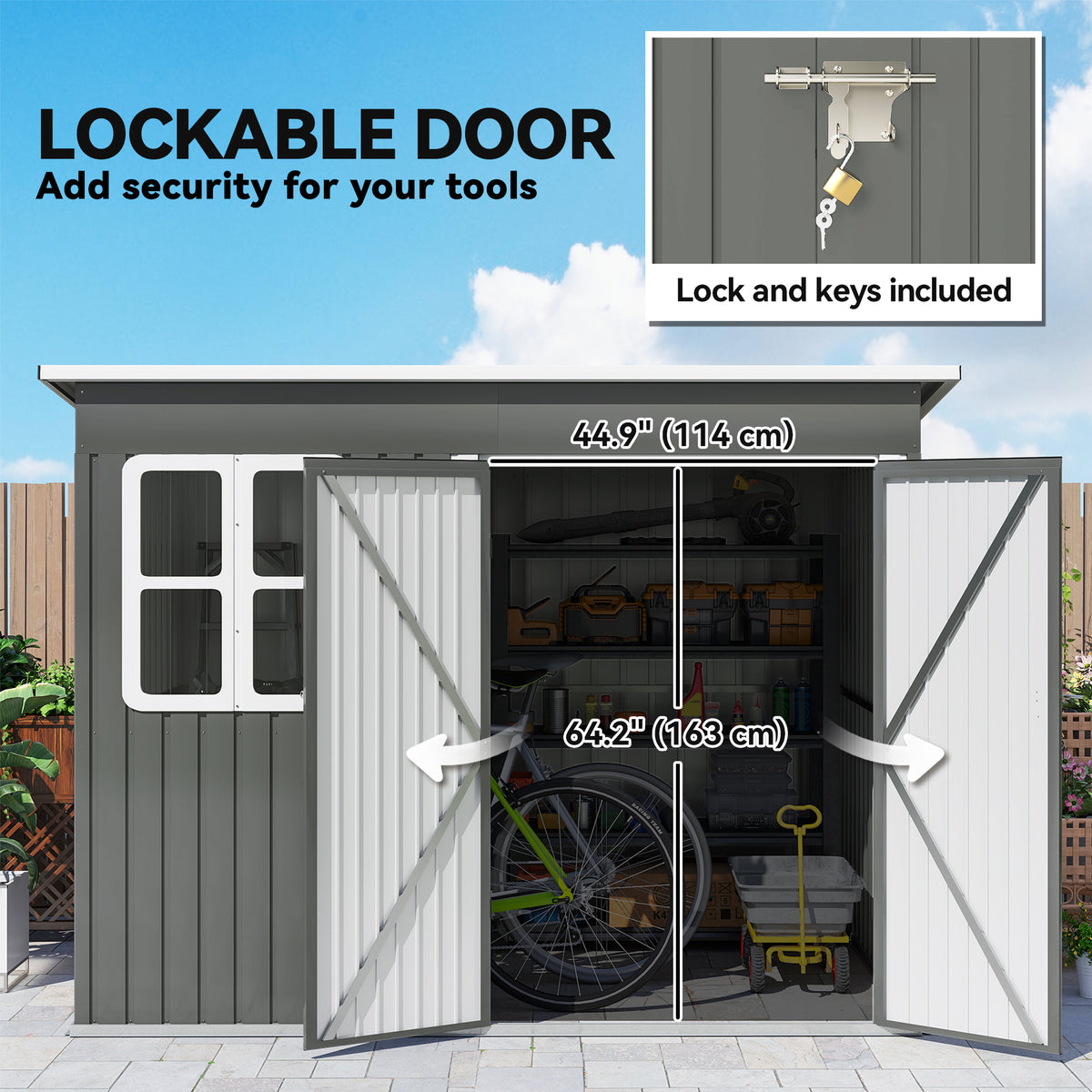 8.5' x 6' Galvanized Steel Outdoor Storage Shed - Grey-Patio & Garden > Lawn & Garden > Sheds-DECOROLALA