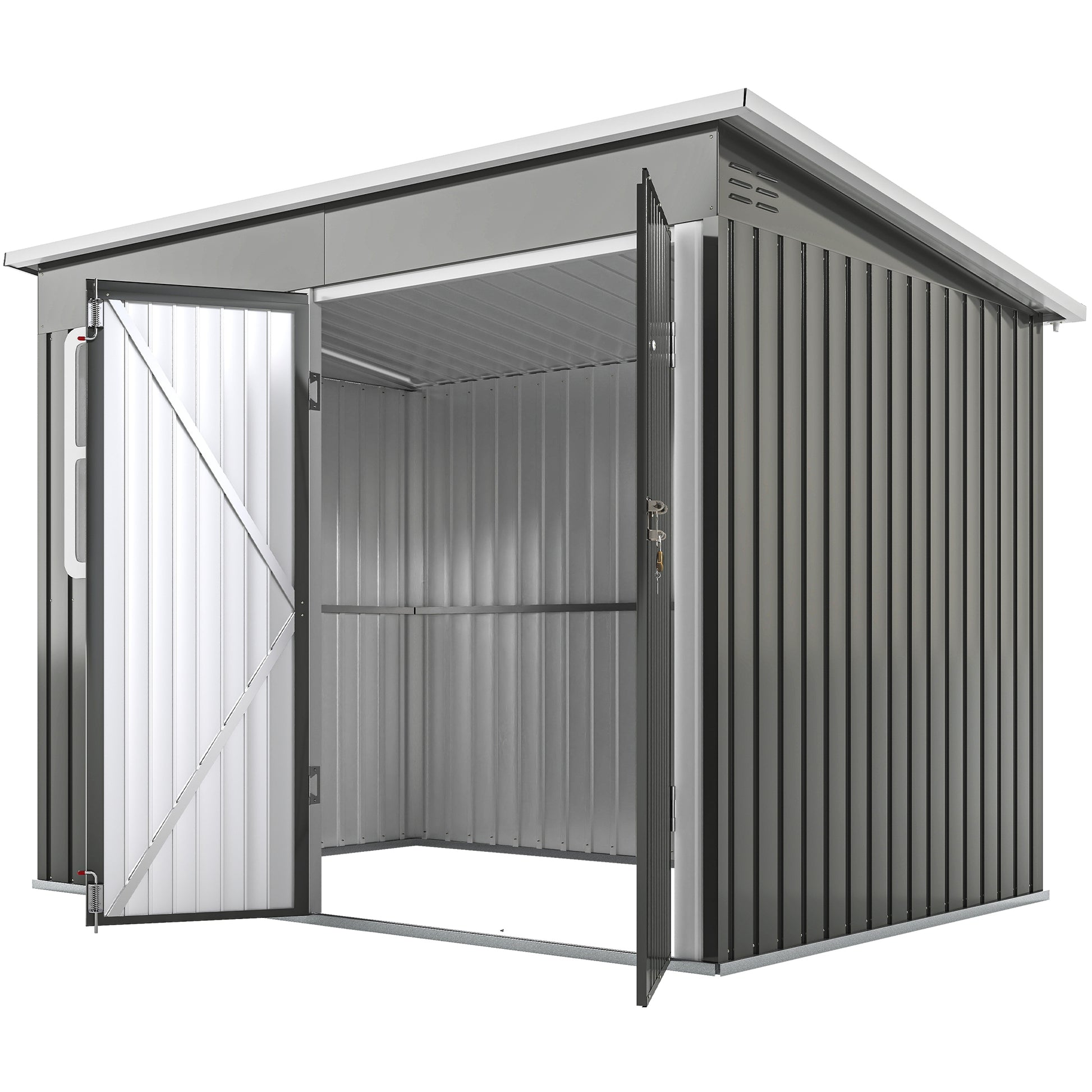 8.5' x 6' Galvanized Steel Outdoor Storage Shed - Grey-Patio & Garden > Lawn & Garden > Sheds-DECOROLALA