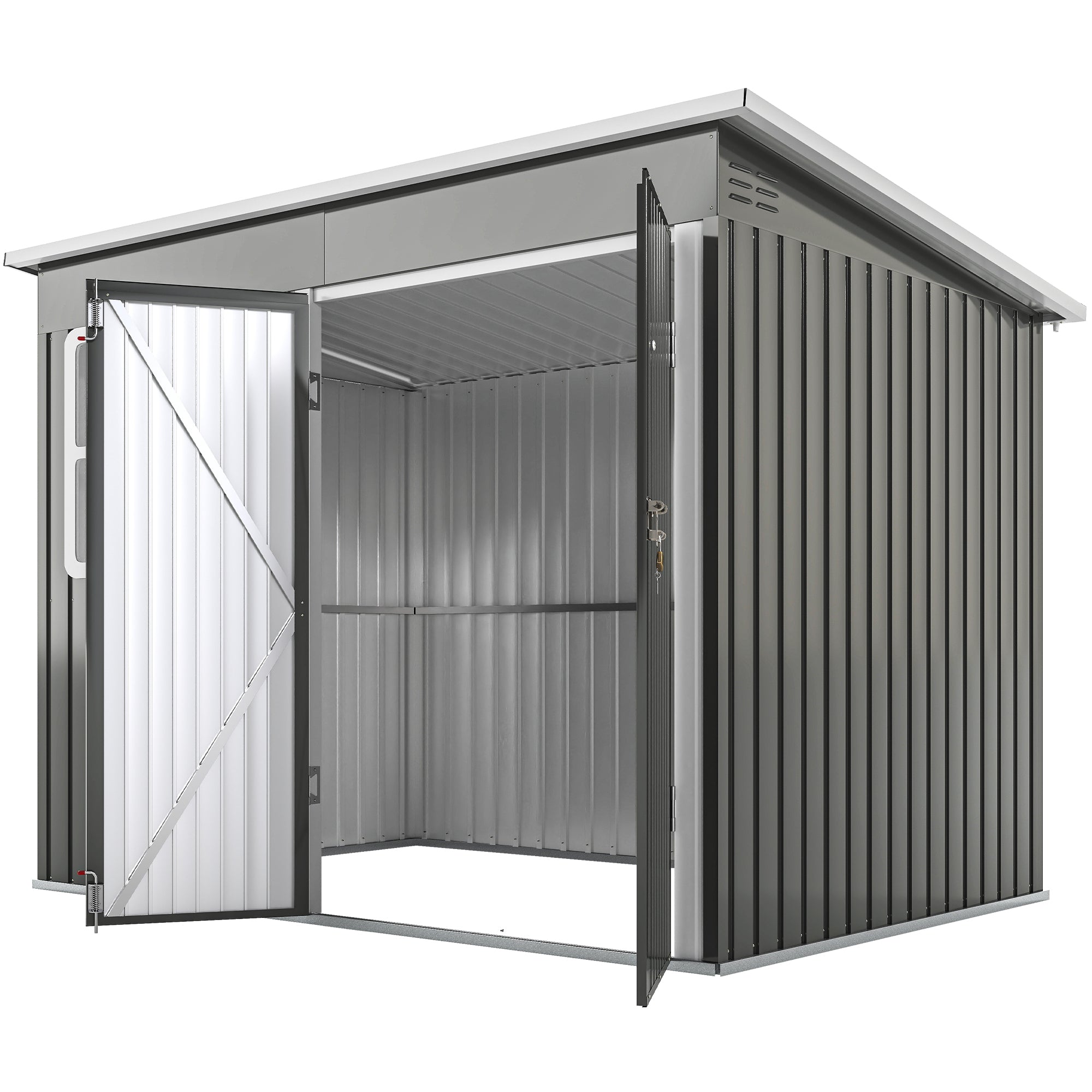 8.5' x 6' Galvanized Steel Outdoor Storage Shed - Grey-Patio & Garden > Lawn & Garden > Sheds-DECOROLALA