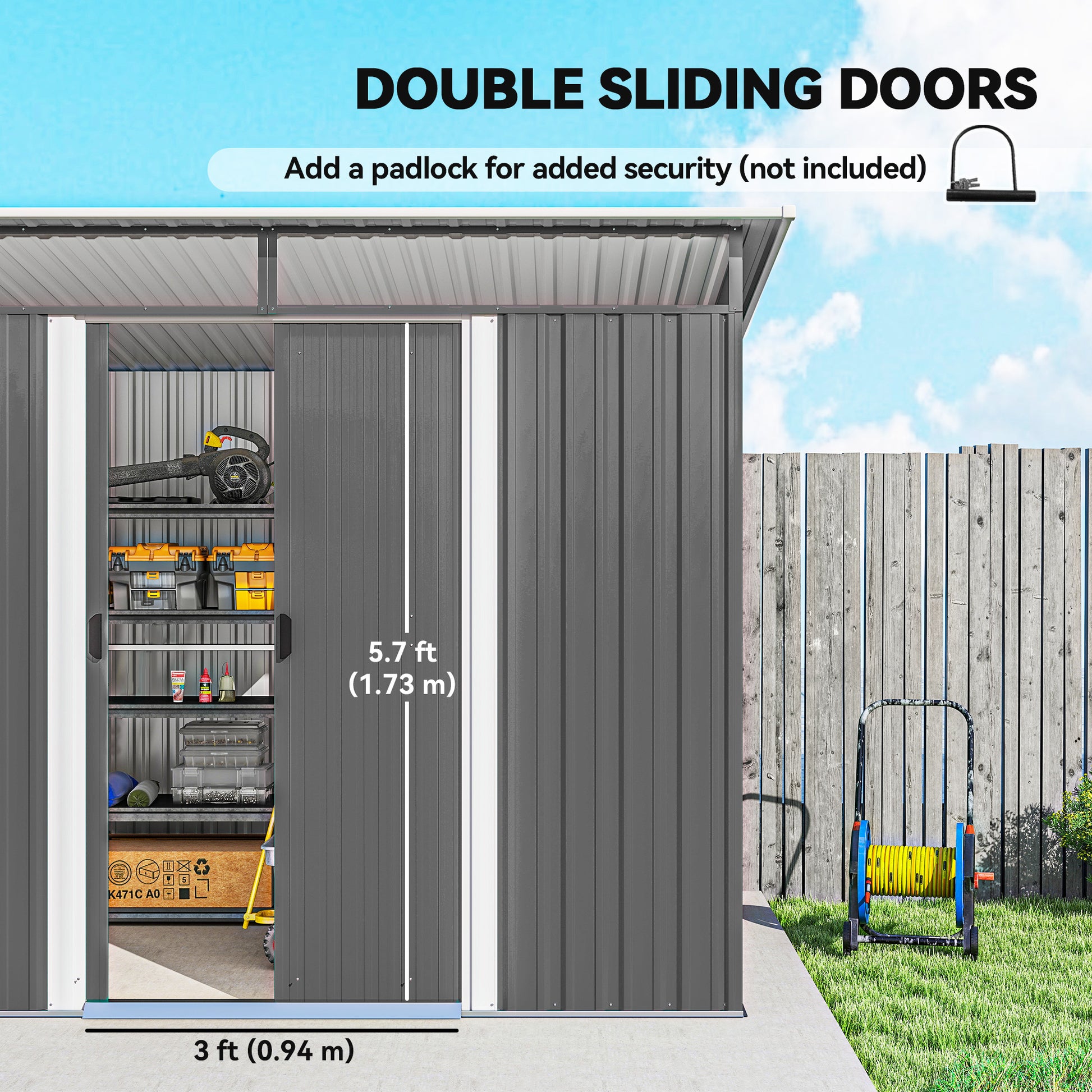 8.5' x 6' Steel Outdoor Garden Storage Shed - Grey Galvanized Steel-Patio & Garden > Lawn & Garden > Sheds-DECOROLALA