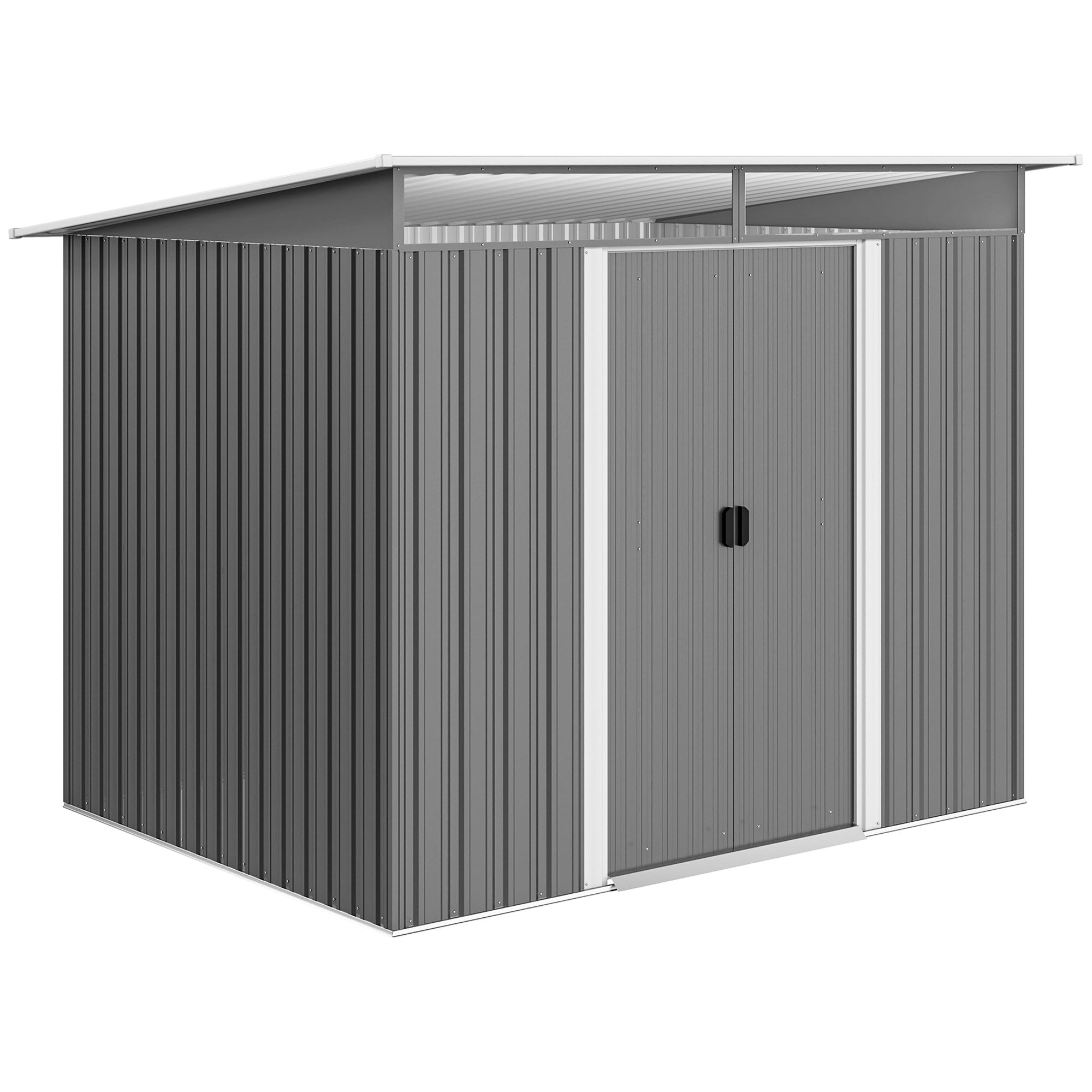 8.5' x 6' Steel Outdoor Garden Storage Shed - Grey Galvanized Steel-Patio & Garden > Lawn & Garden > Sheds-DECOROLALA